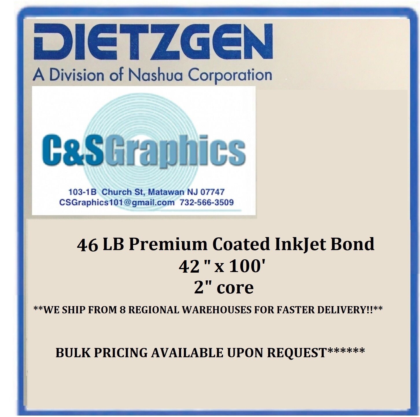 1 ROLL 42″x100′ 46LB COATED BOND INKJET PRESENTATION PAPER