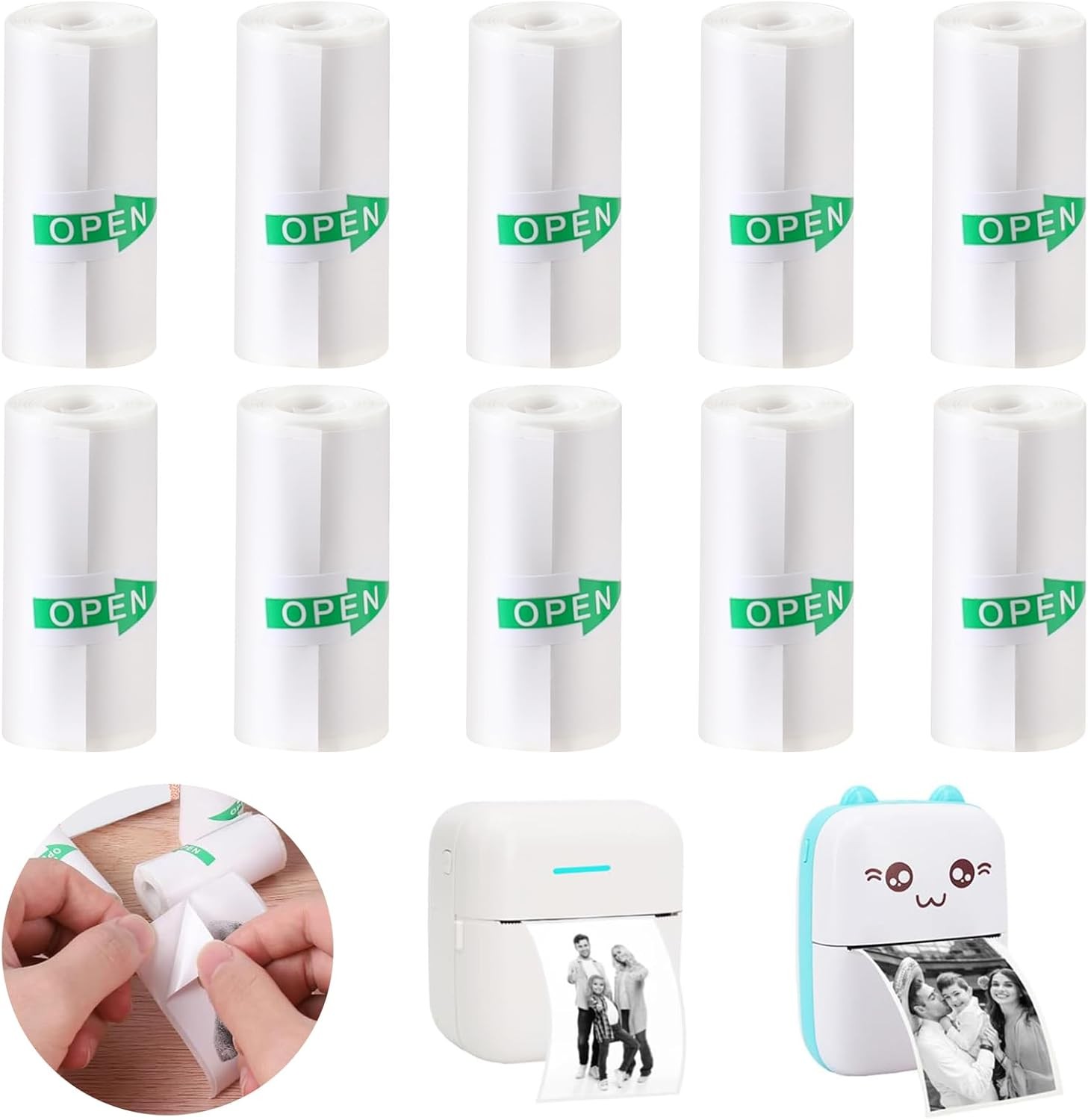 10 Rolls Mini Thermal Printer Sticker Paper 57 x 25mm Self-Adhesive for Mini