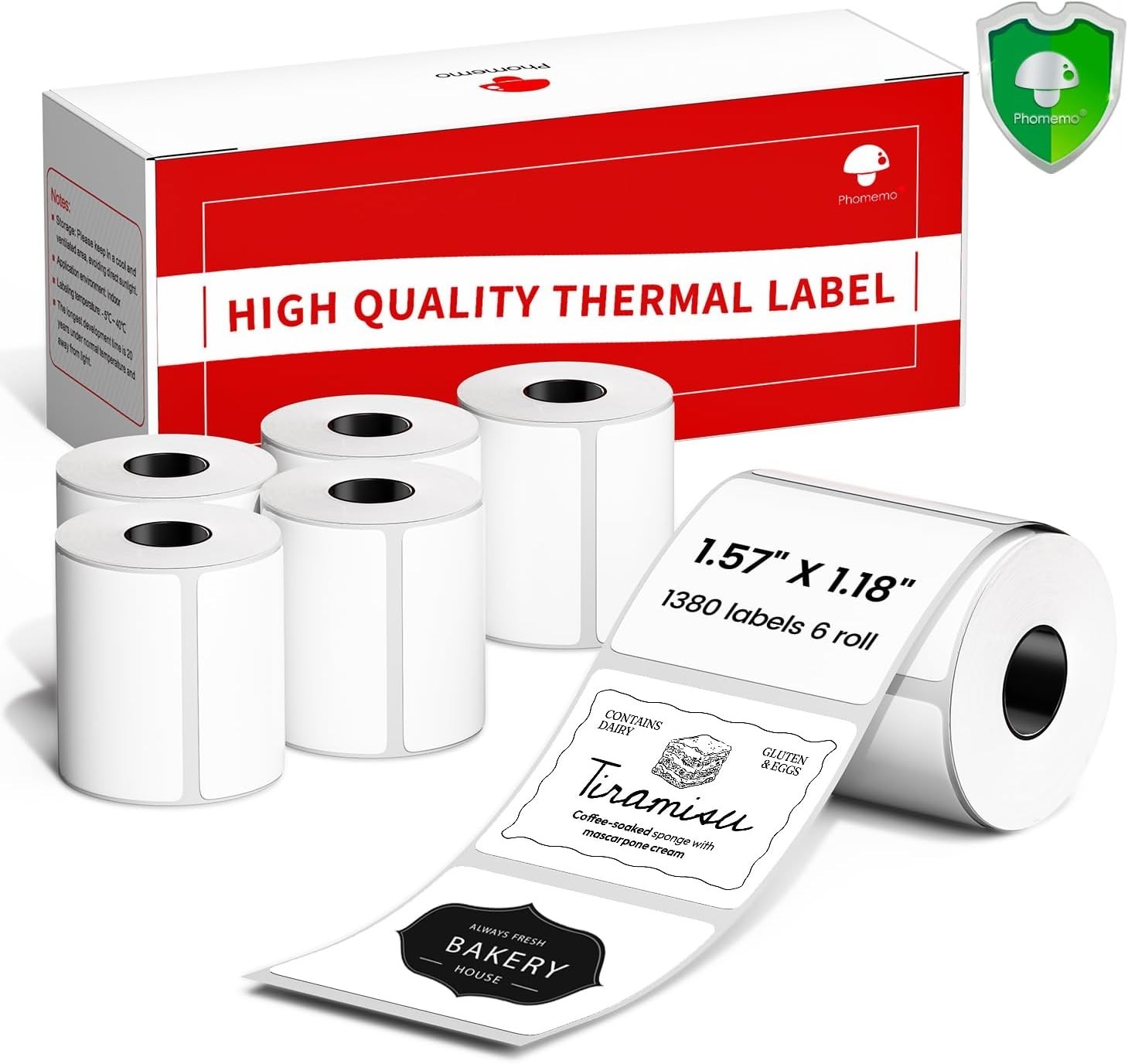 6 Roll 1380 Labels for Phomemo M110 M100 Printer, 40 x 30mm Square Thermal Paper