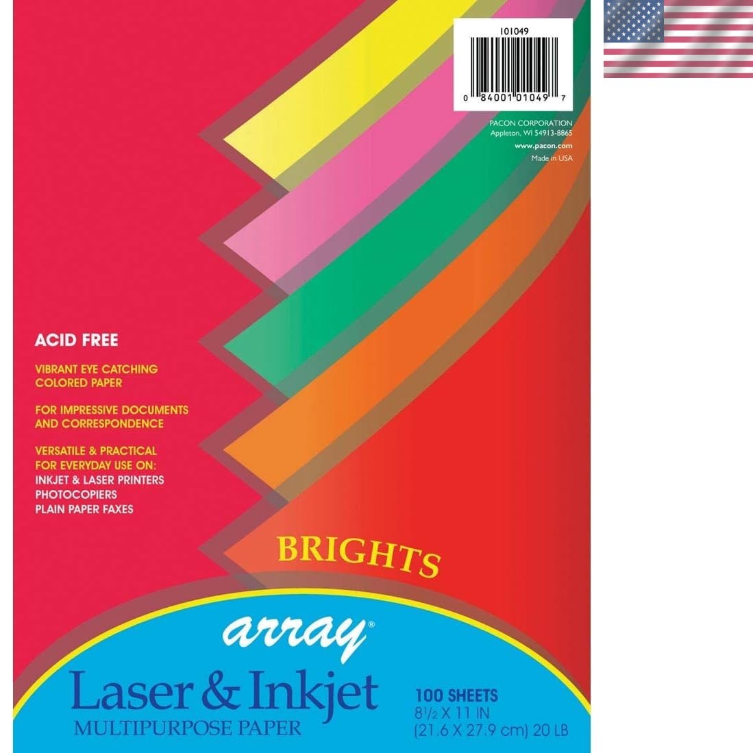 Assorted 20 lb. Multi-Purpose Paper Pack: 100 Sheets of Bright Colors, 8.5″x11″