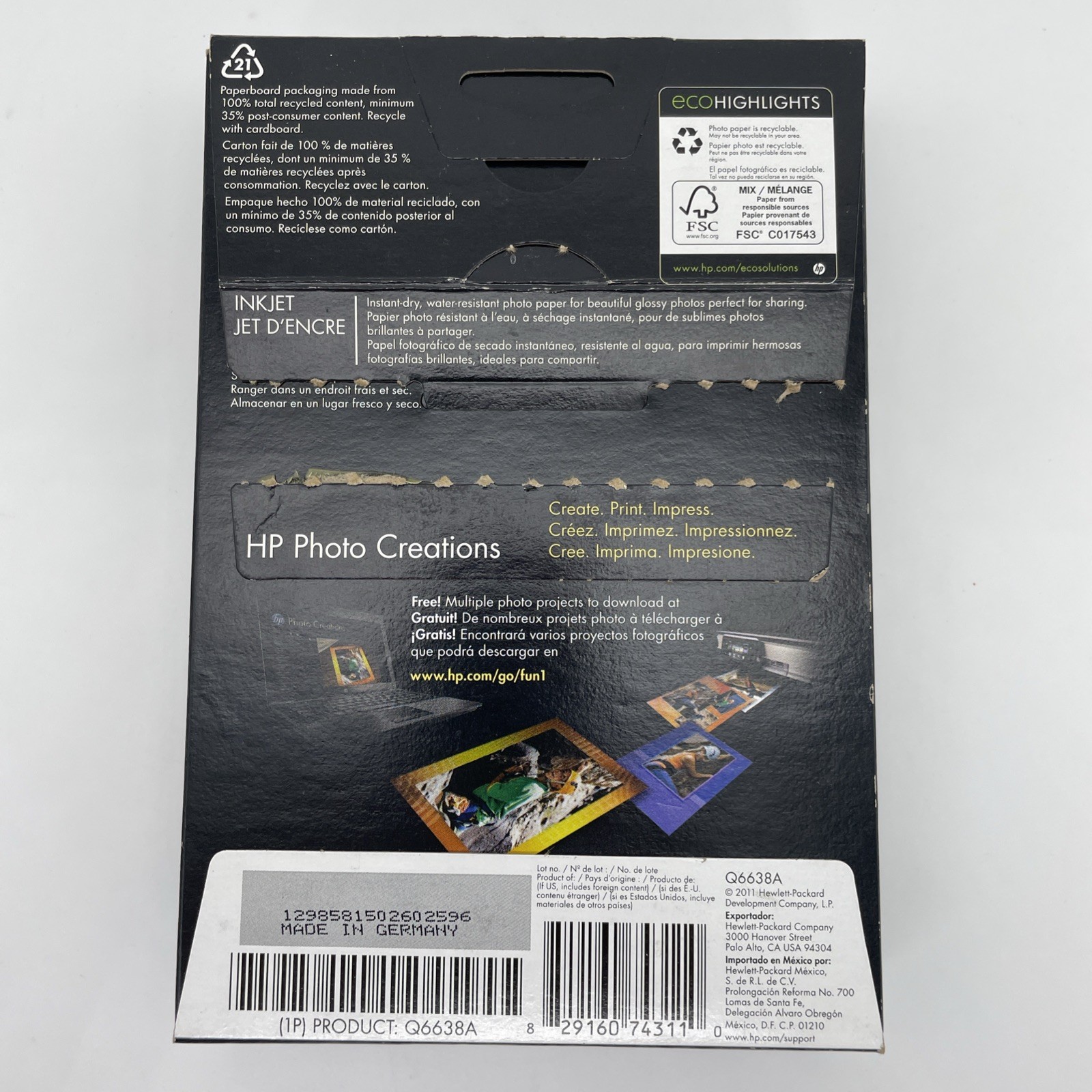HP Premium Photo Paper Gloss Finish 4×6 ~95 count INKJET Printers Open Box