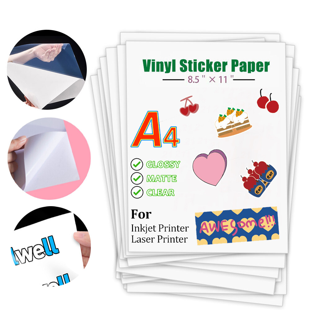 Vinyl Sticker Paper Glossy Matte Clear 100 Printable Inkjet Laser Printer US
