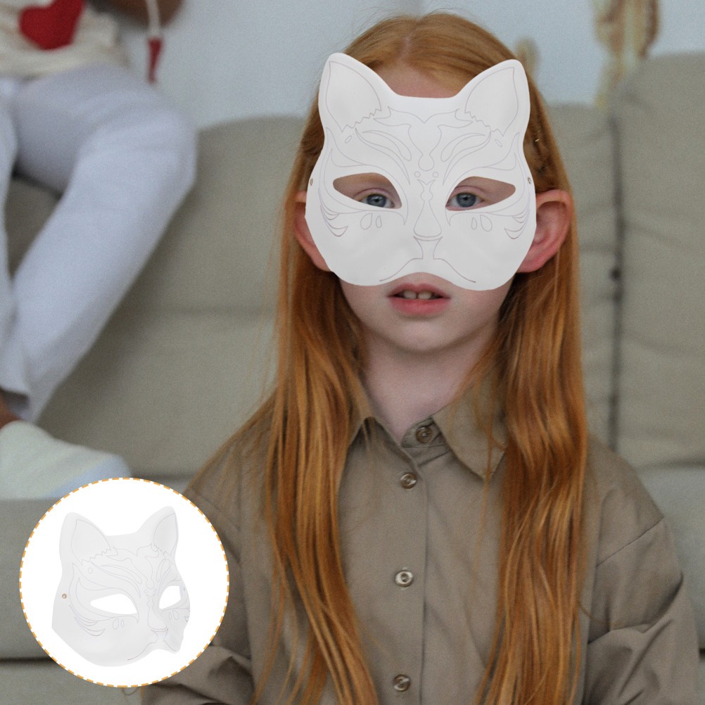 Reusable Cat Face DIY Mask White Paper Blank Mask for Party Decoration