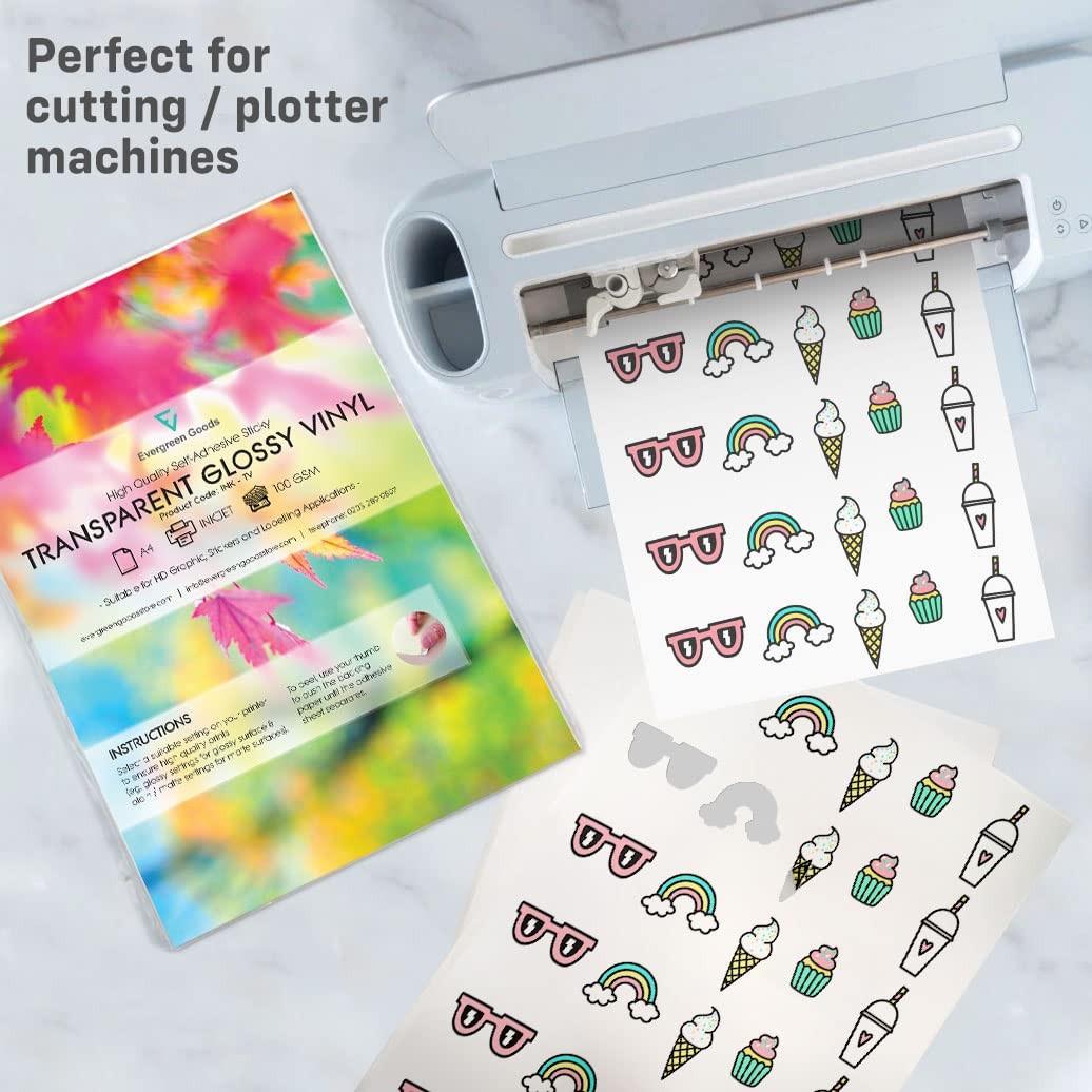 10 Sheets A4 Clear/Transparent Glossy Self Adhesive Vinyl Stickers, High Rise…