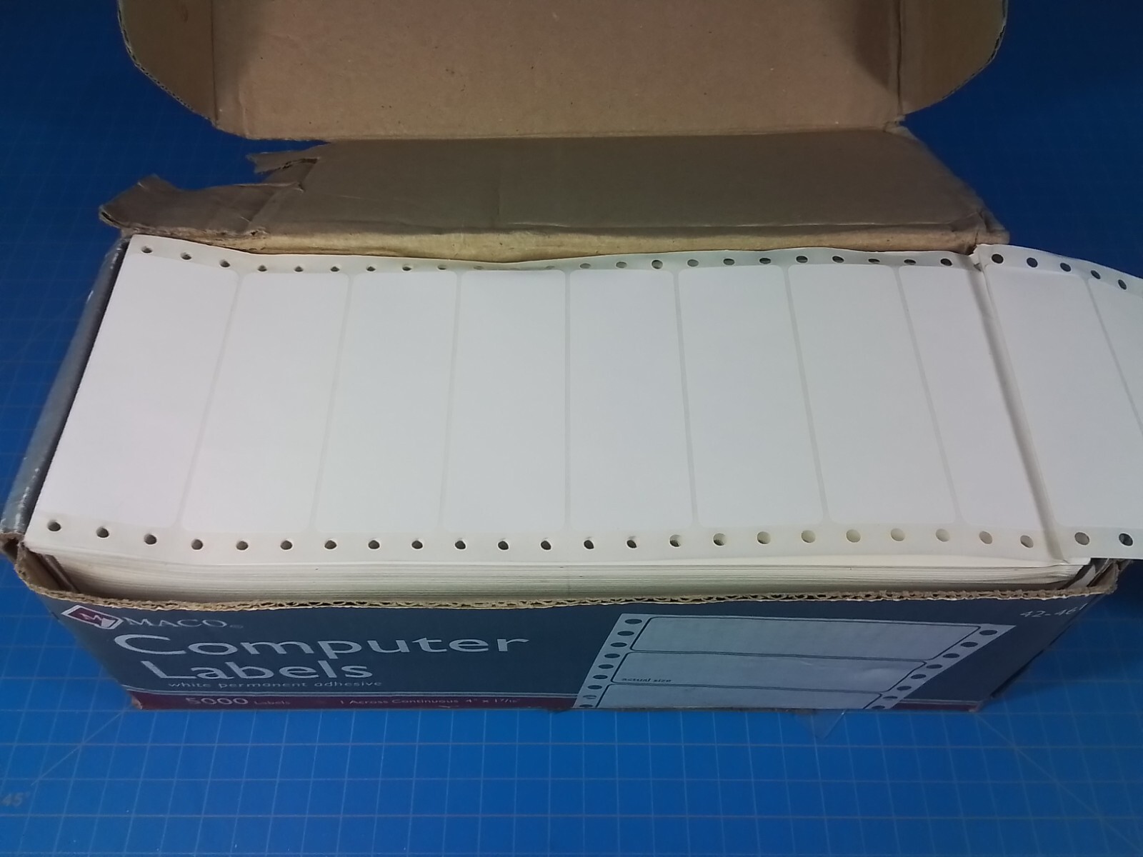 MACO 42-461 Pin Feed Labels 4″ X 1-7/16″ One Across Labels 5000 Labels