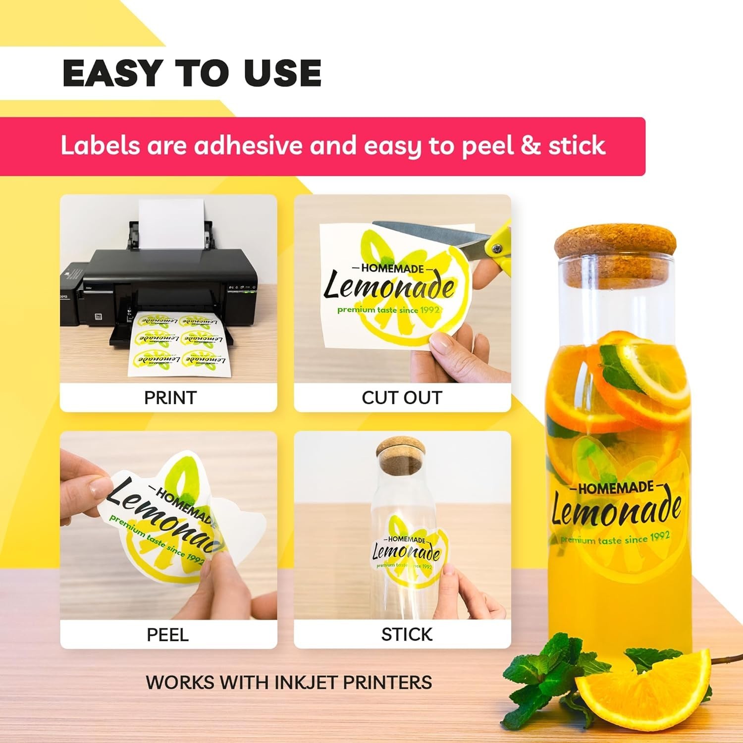 90% Clear Sticker Paper for Inkjet Printer 20 Sheets – Transparent Glossy 8.5…