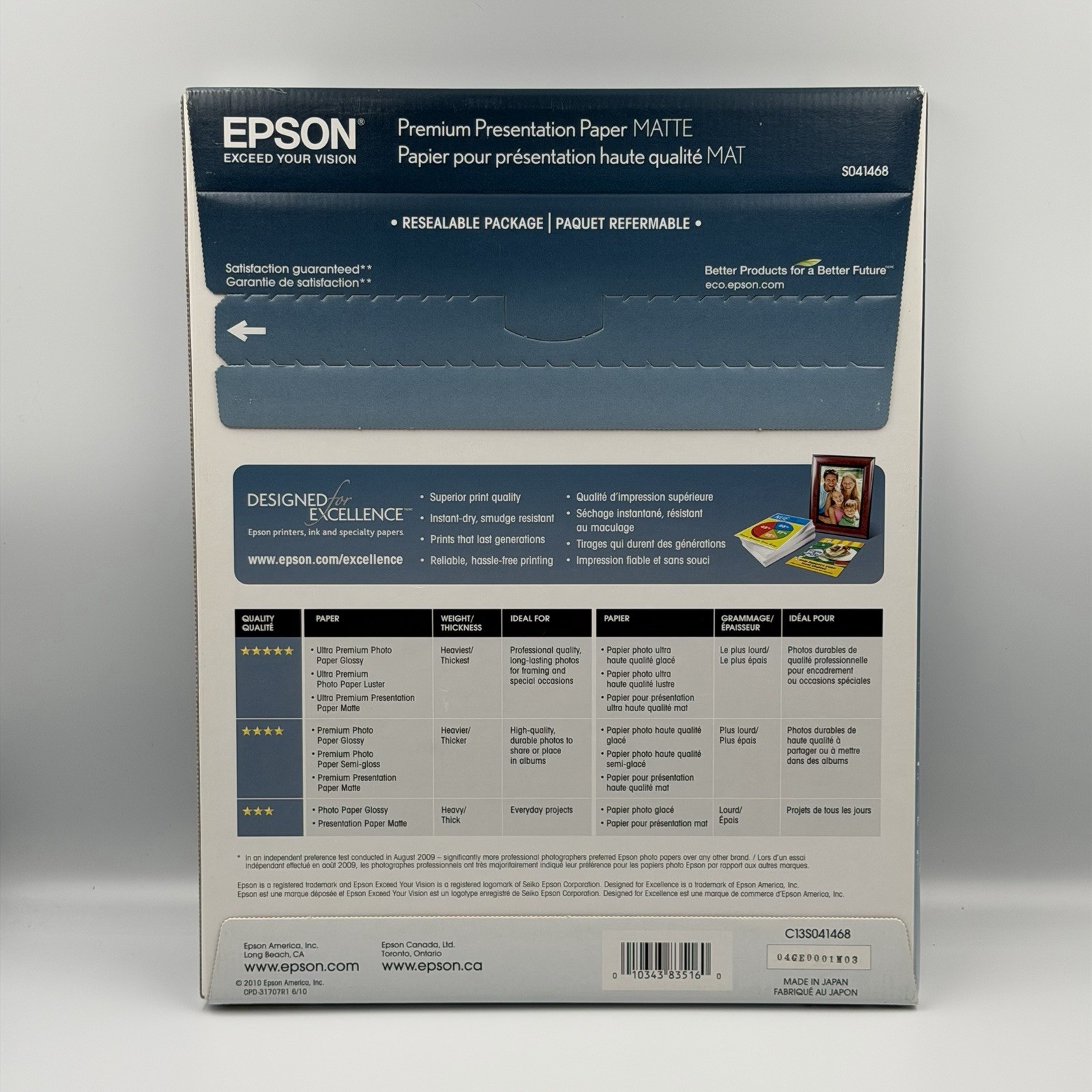 Epson – S041468 – Premium Matte Presentation Paper, 44 lbs., 11 x 14, 50 Sheets