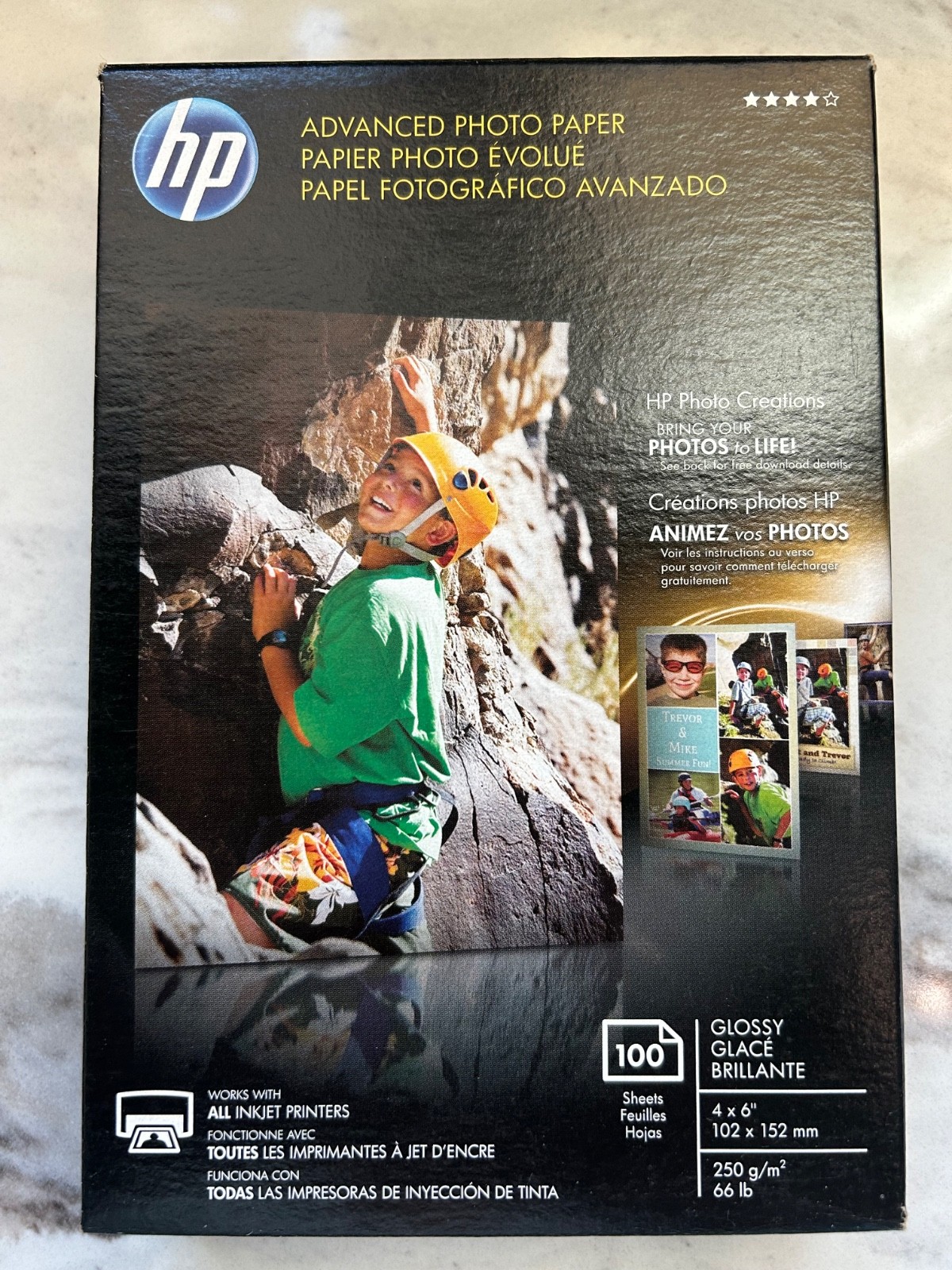 HP Advanced Photo Paper Glossy 4×6 100 Sheets Q6638A Inkjet White Value Pack
