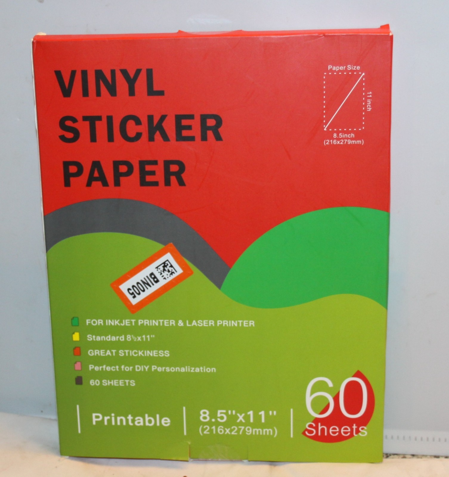 60 sheets 8.5″x11″ Printable Vinyl Sticker Paper for Inkjet Laser
