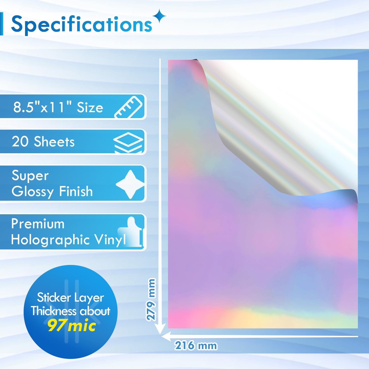 Koala Holographic Sticker Paper for Inkjet Printer – 20 Sheets 8.5×11 Inch, R…