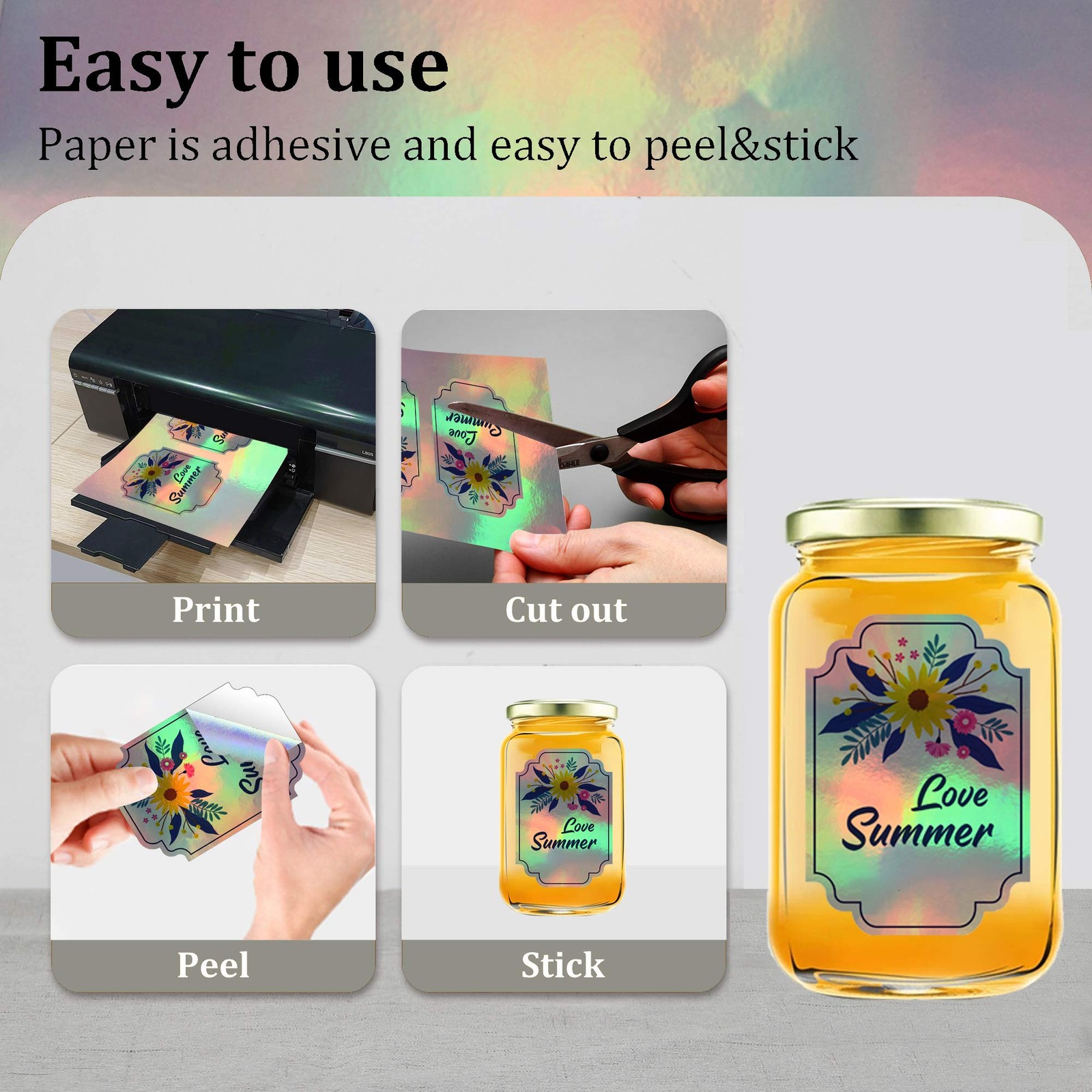 Holographic Sticker Paper 8.5” 11” Printable Premium Rainbow Vinyl, Waterpr…