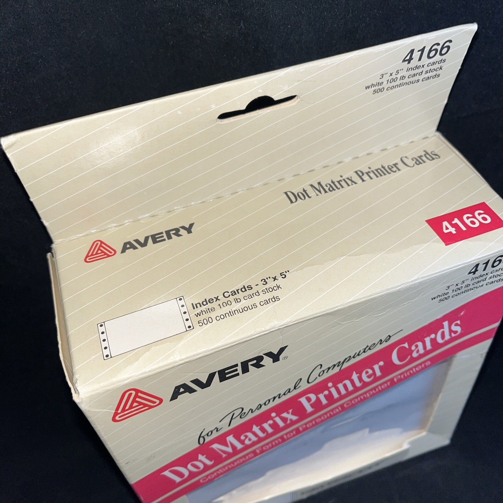 Avery Dot Matrix Printer Cards 4166 NIB 3″x5″ 500 Continuous Index Cards NOS