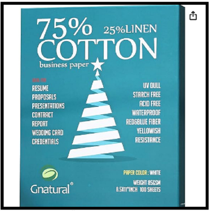 75% cotton 25% linen paper85gsm inkjet printing paper8.5×11 white color get