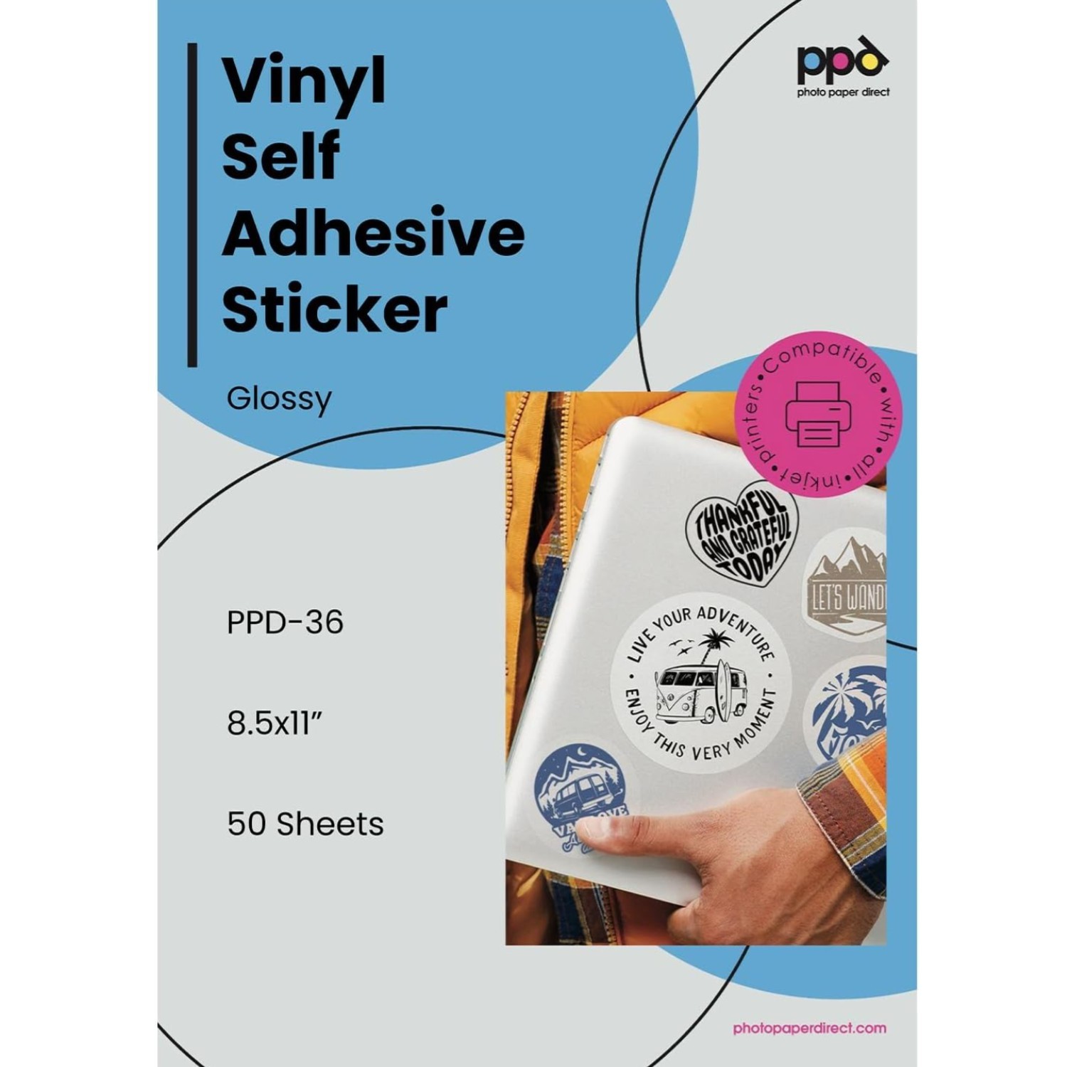 Printable Vinyl Sticker Paper for Inkjet Printer – 50 Sheets Glossy Sticker P…