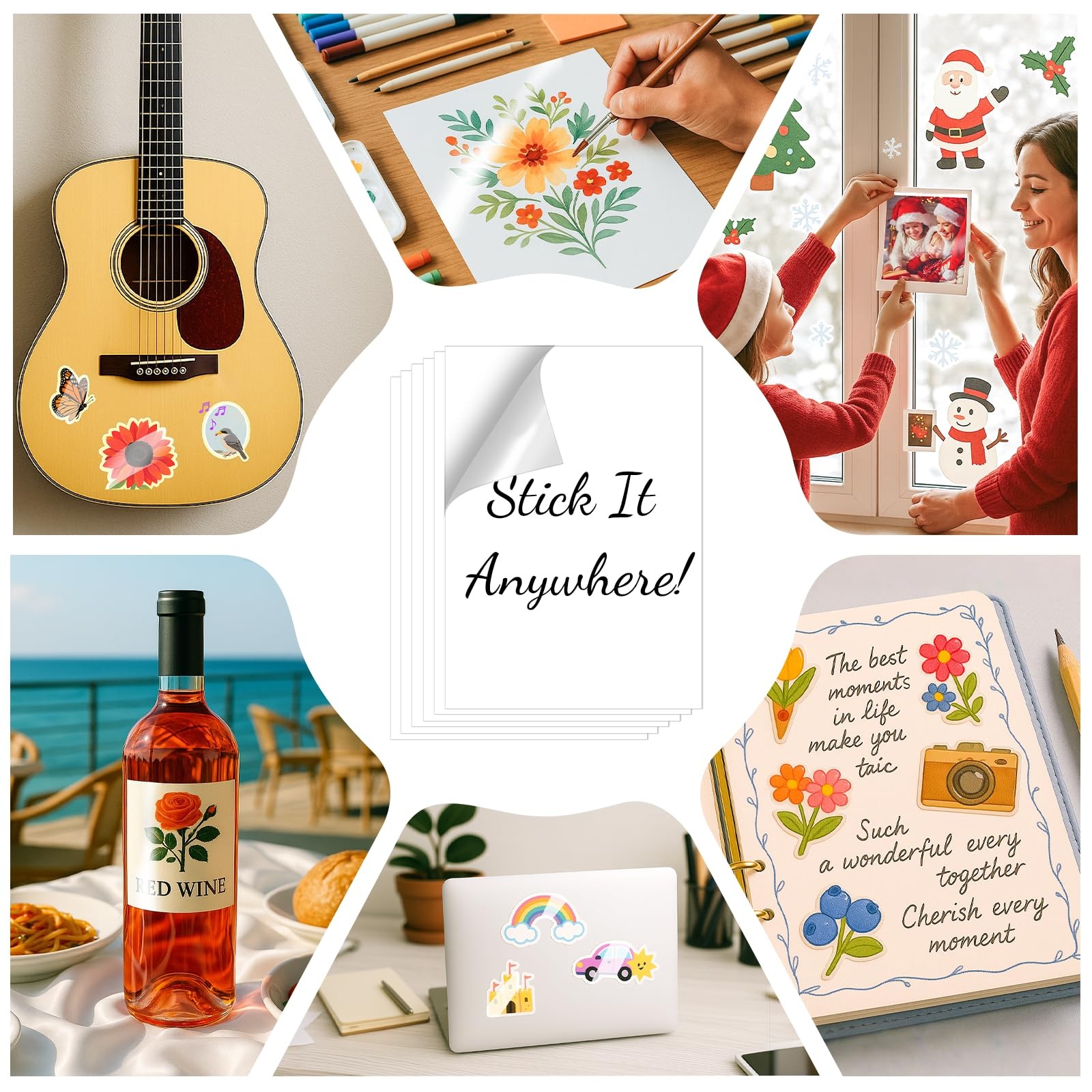 18 Sheets Sticker Paper for Self Printing A4, Glossy White Waterproof Bedr…