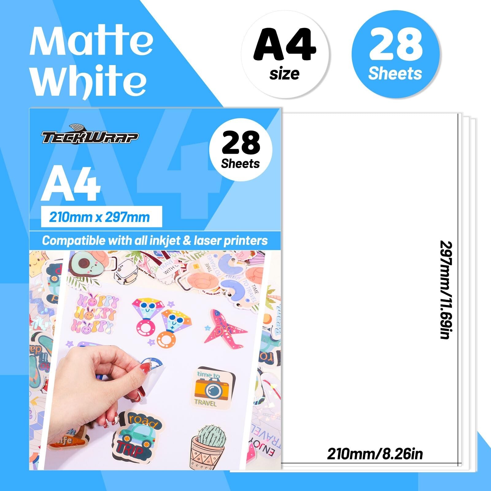 TECKWRAP Printable Vinyl Sticker Paper for Inkjet Printer Matte White Printab…