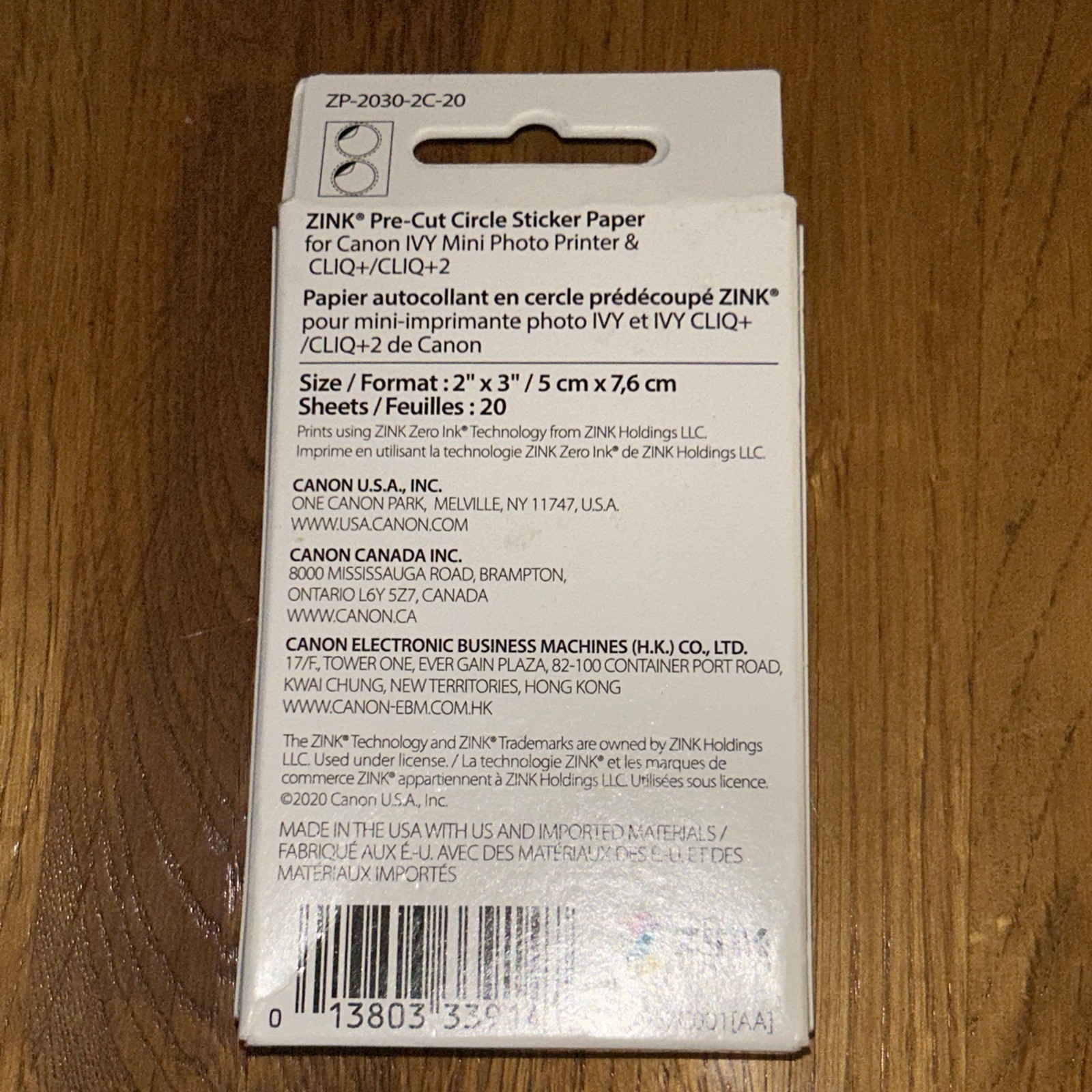 Canon ZINK Pre-Cut Circle Sticker Paper Pack – 20 Sheets – Adhesive 4967C001 B2