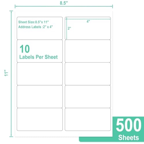 2″ x 4″ Label Stickers – Printable White – 500 Sheets – Laser/Inkjet Printing