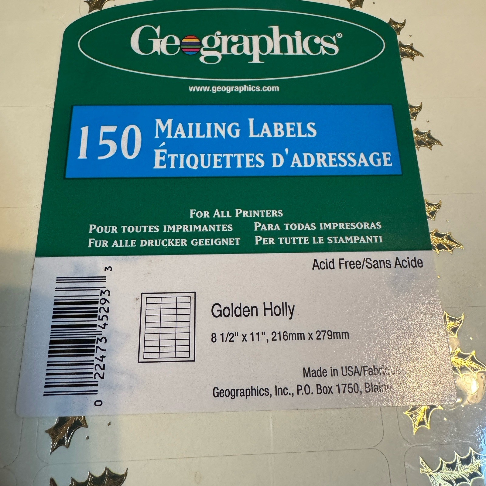 Lot Geo-graphics Holiday Decorations 100 Sheets Paper, 150 Labels & Envelopes