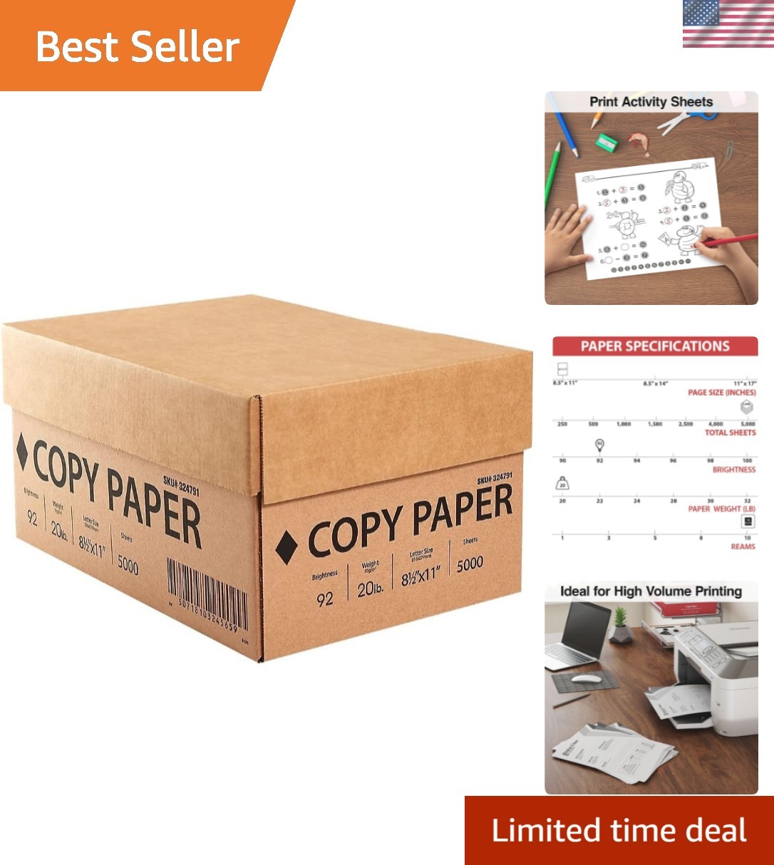 Bulk Printer Paper – 5000 Sheets of 92 Brightness, 20 lb, 8.5×11 Inches – White