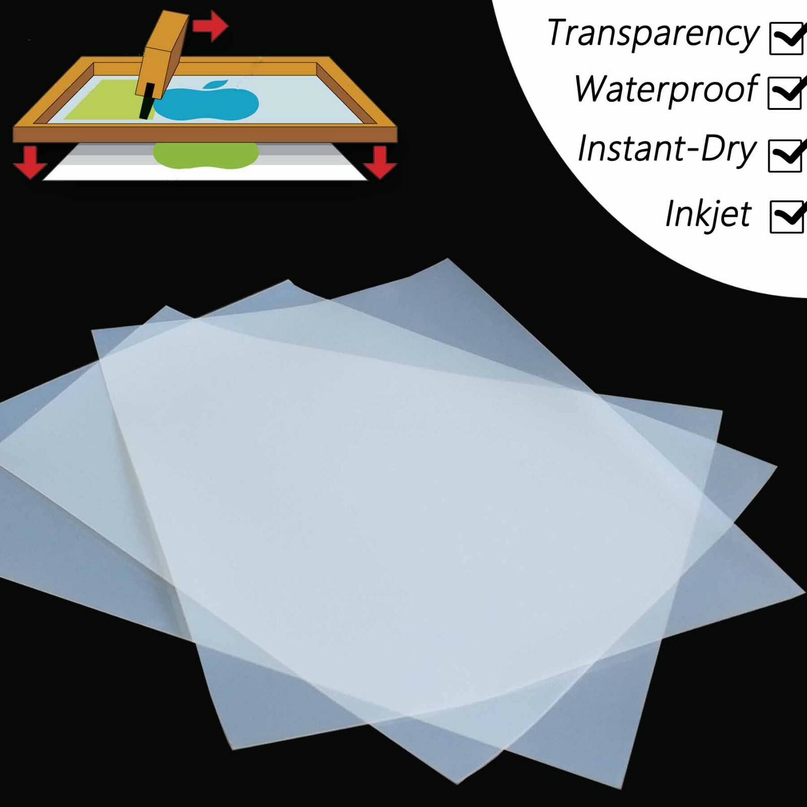 11″x 17″ 125 Sheets Silk Screen Printing Waterproof Inkjet Transparency Film