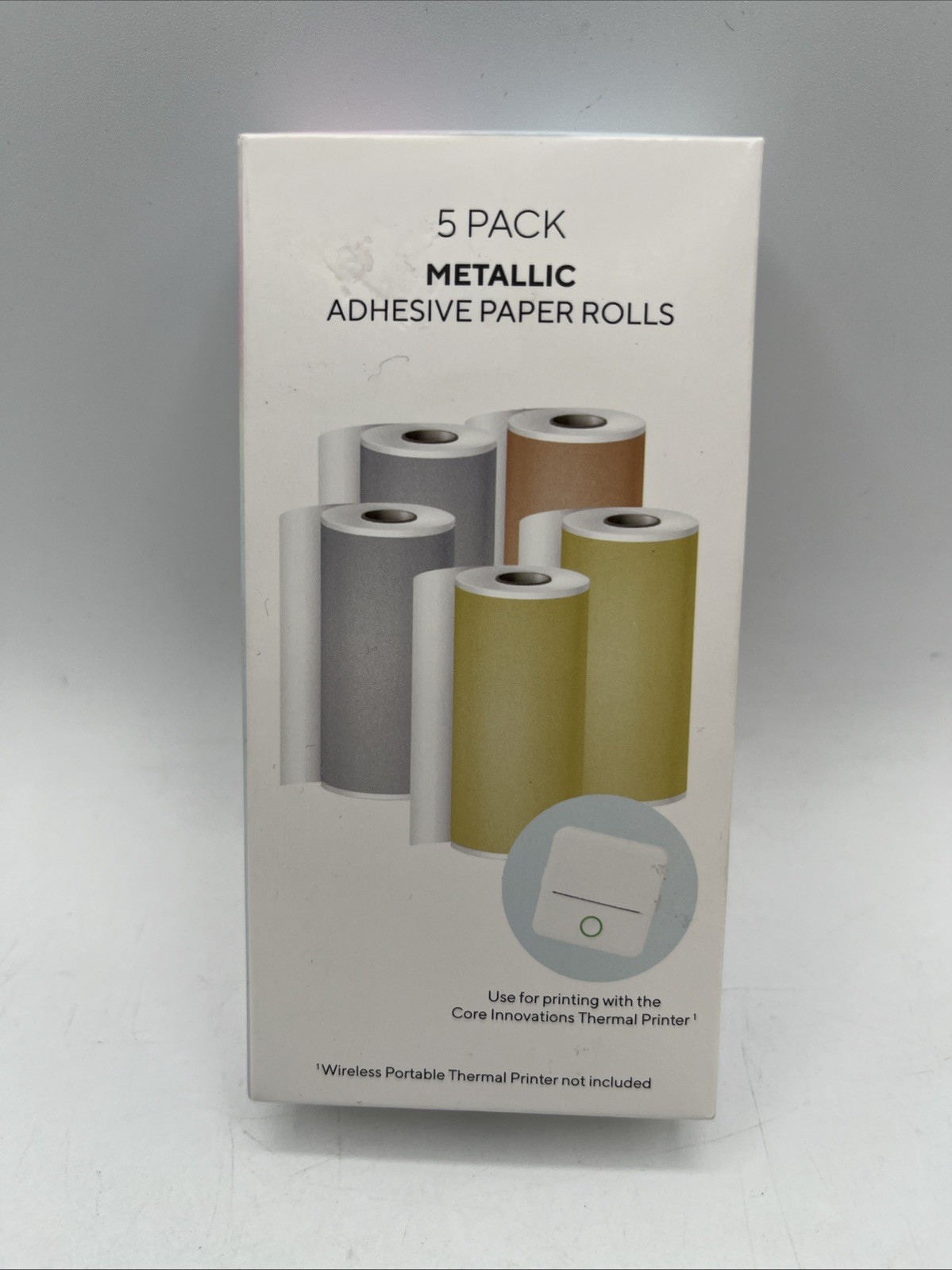 Core Innovations 5 Pack Metallic Adhesive Thermal Paper Rolls Gold Silver