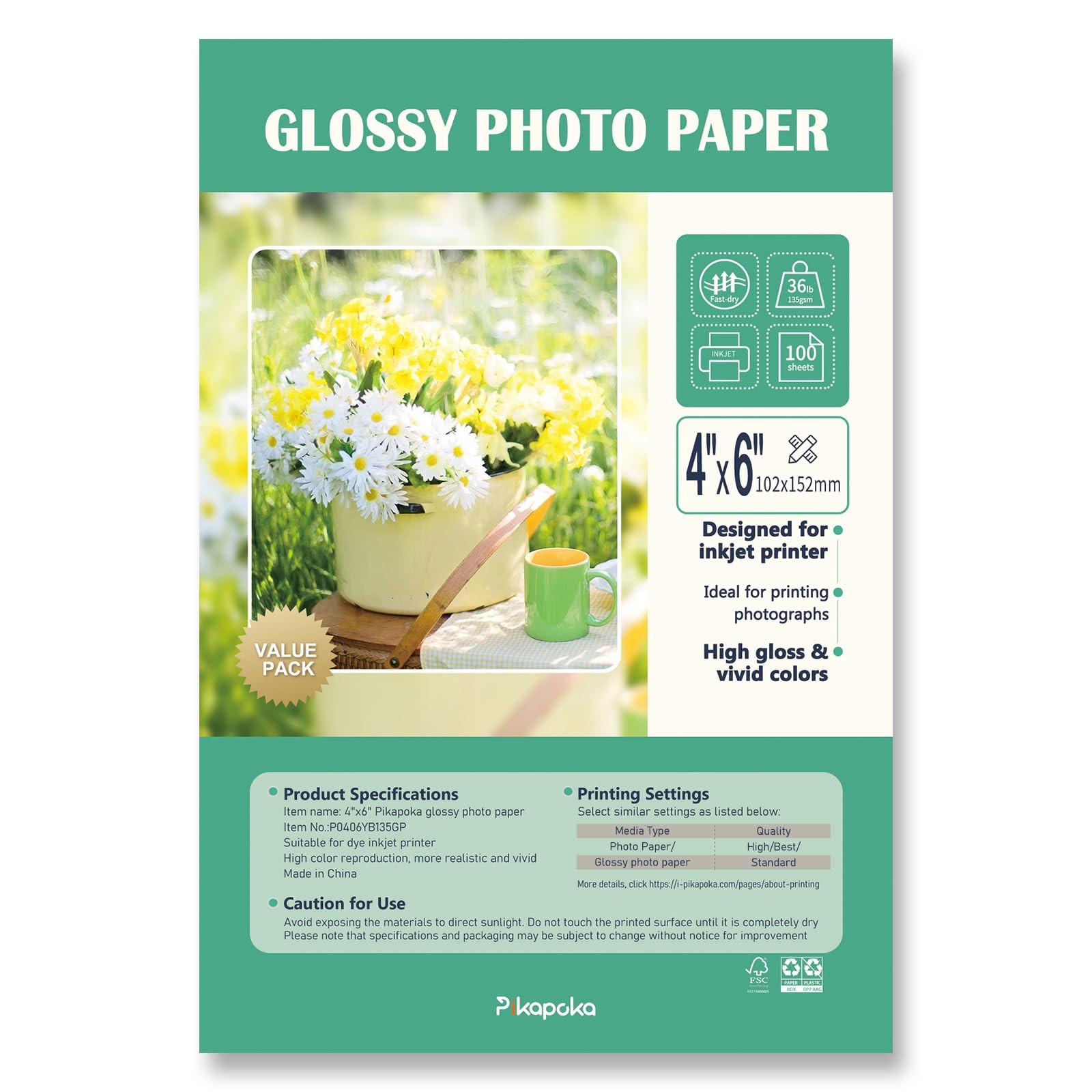 100 PCS Glossy Photo Paper Inkjet Printers 36LB Thin Printable 4R 4×6 Inch
