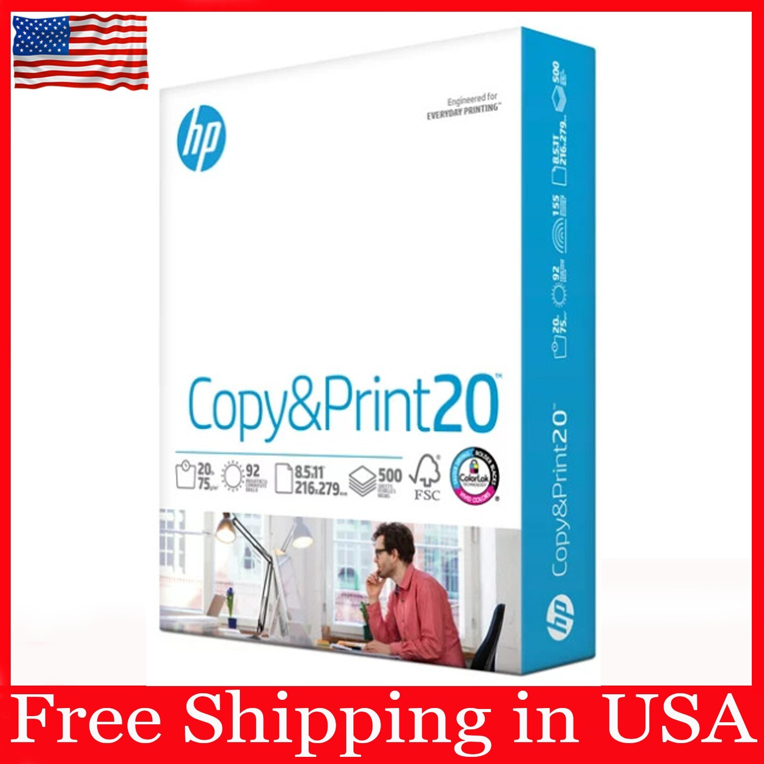 HP Printer Paper Office 20 8.5 x 11 Copy Print Letter Size 1 Ream 500 Sheets