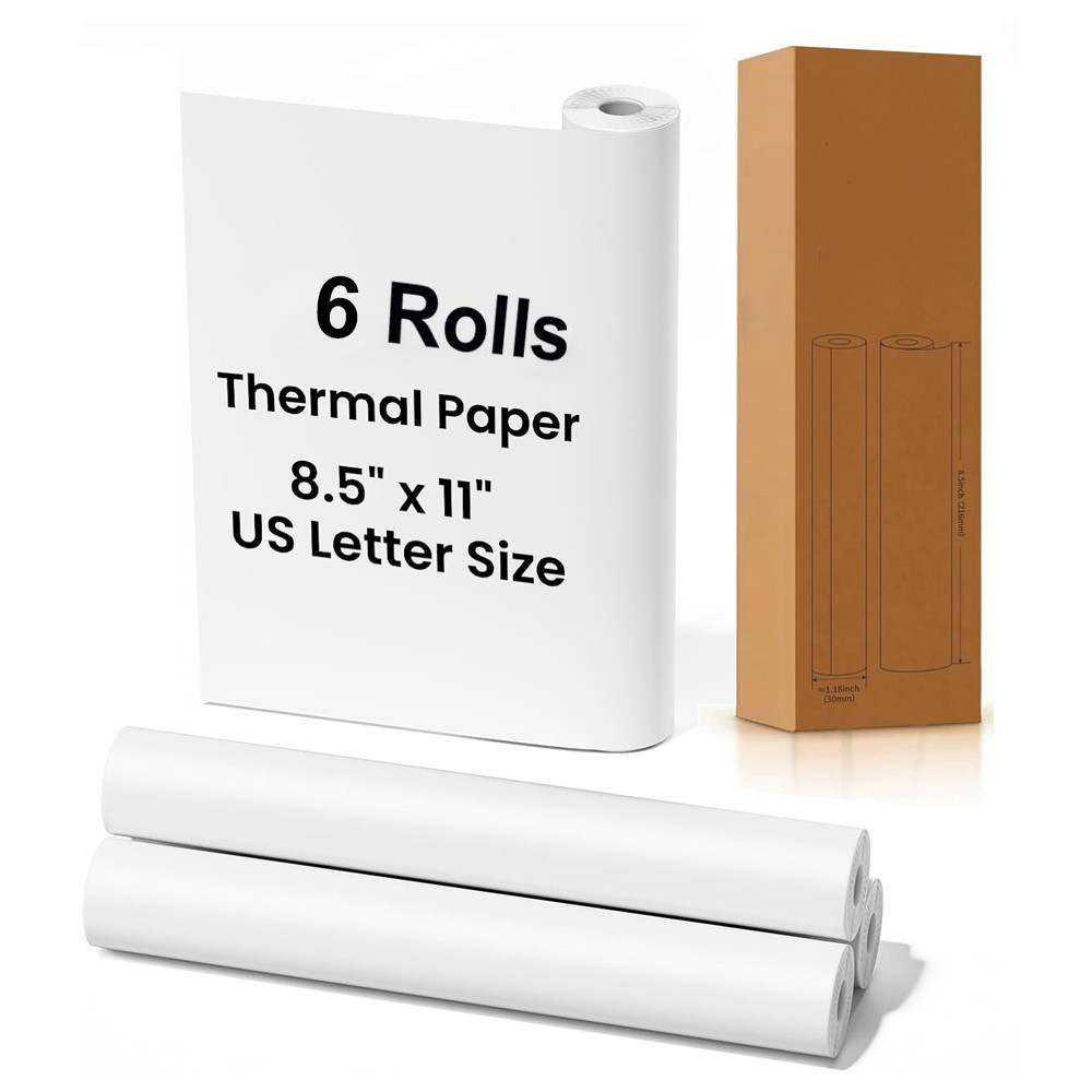 6 Rolls A4 Thermal Printer Paper 8.5″x11″ US Letter Size for Portable Printer