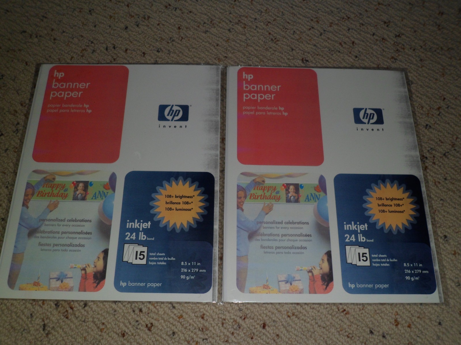 LOT OF 2 X 15 HP BANNER PAPER 24LBS 30 TOTAL SHEETS NEW