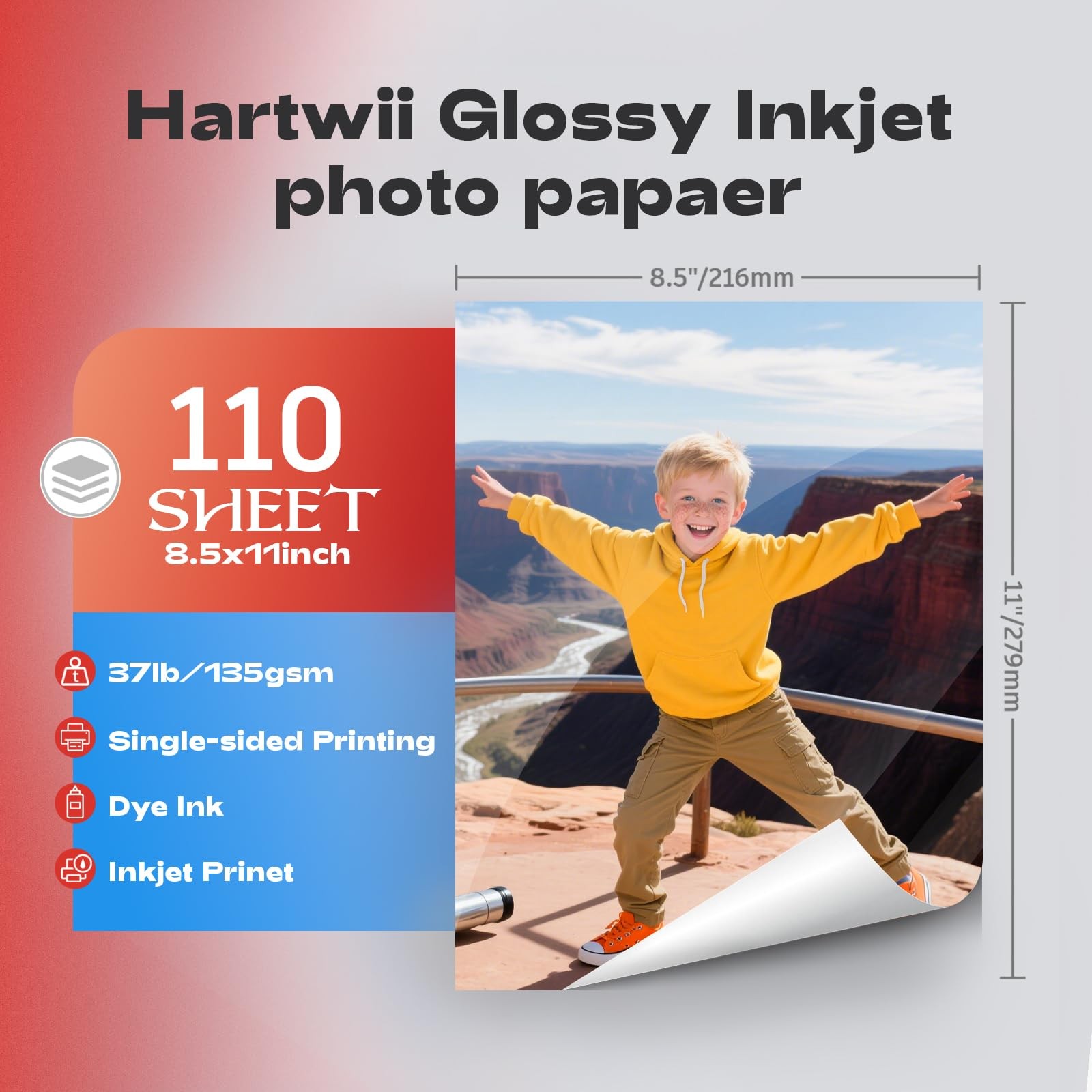 Glossy Photo Paper 8.5×11 Inches, 110 Sheets Thin Inkjet Paper,135gsm 37lb Ph…