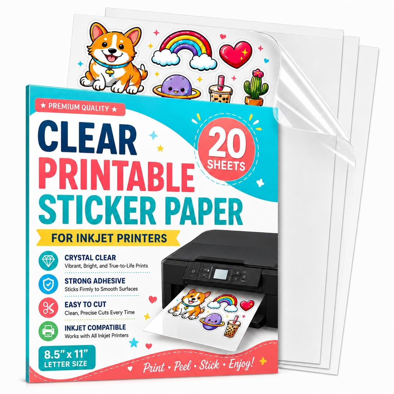 Printable Crystal Clear Vinyl Sticker Paper 100% Glossy Clear Stickers
