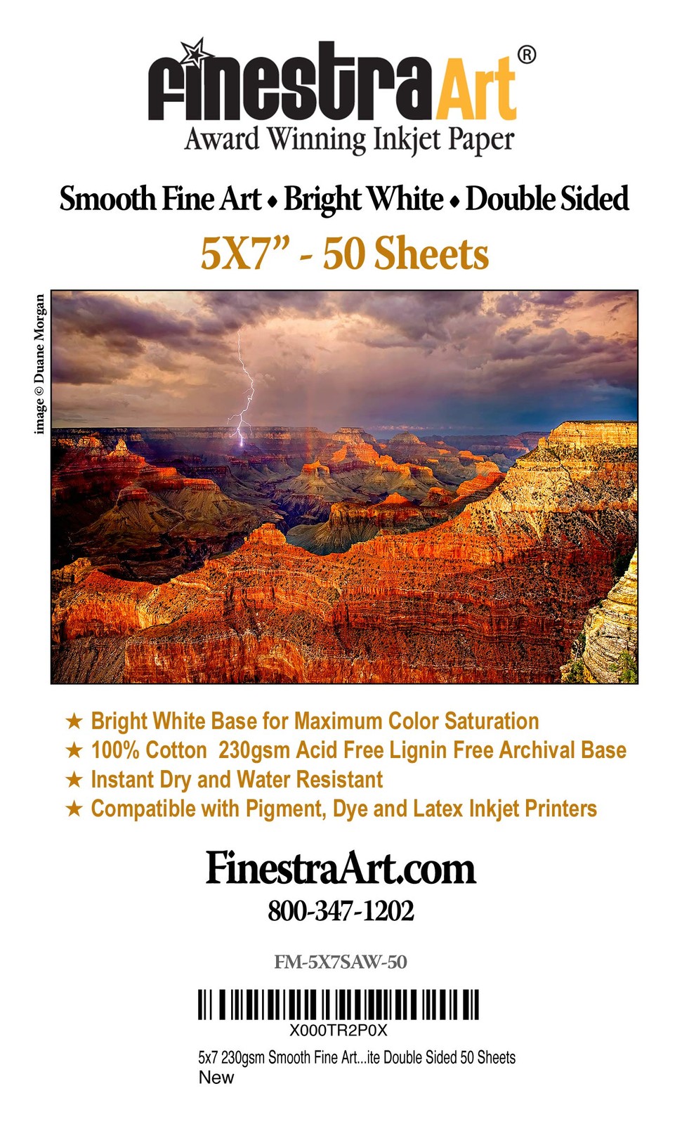5″ X 7″ Smooth Fine Art Archive Bright White Double Sided Inkjet – 50 Sheets