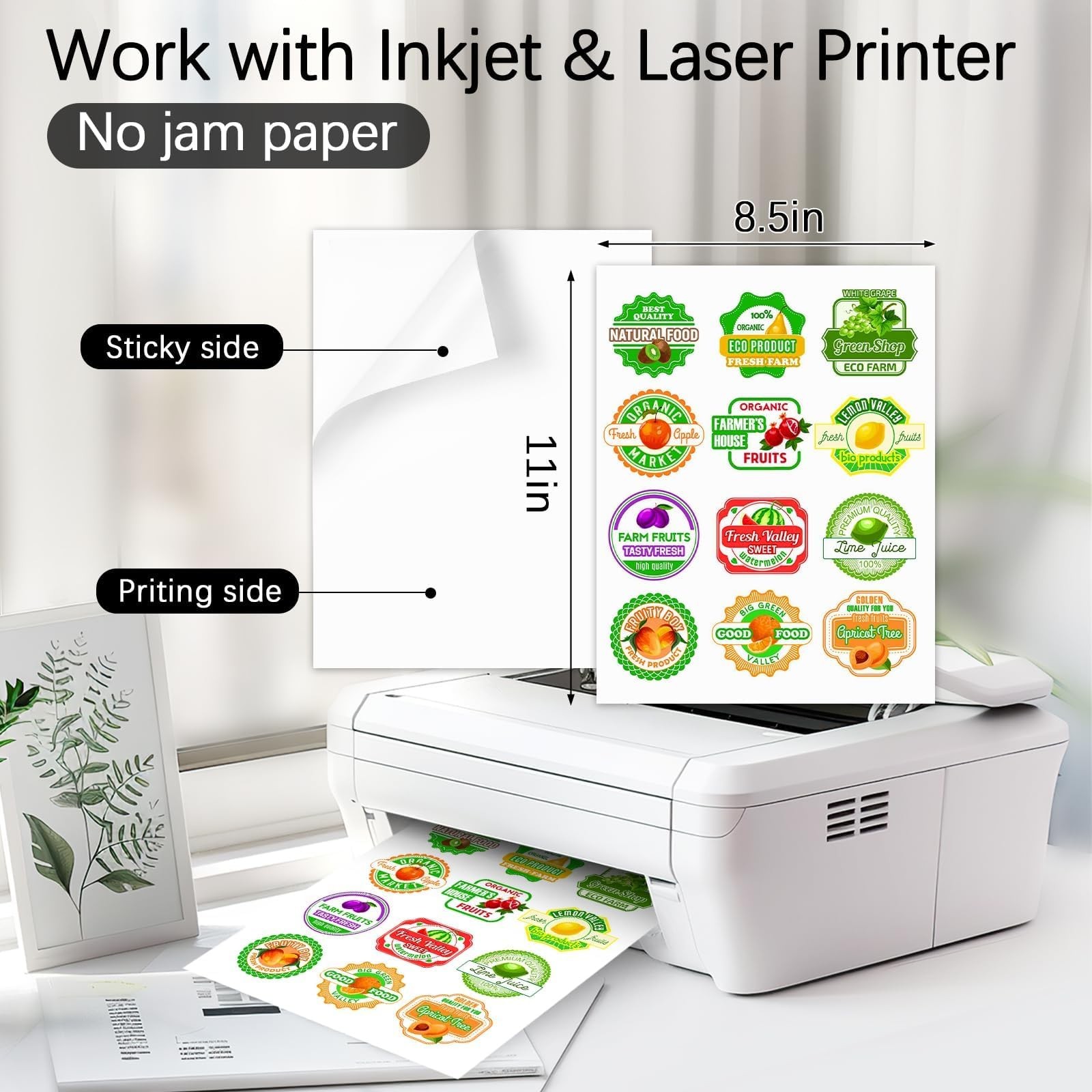 Printable Waterproof Sticker Paper – 160 Sheets 8.5×11 for Inkjet/Laser Printers
