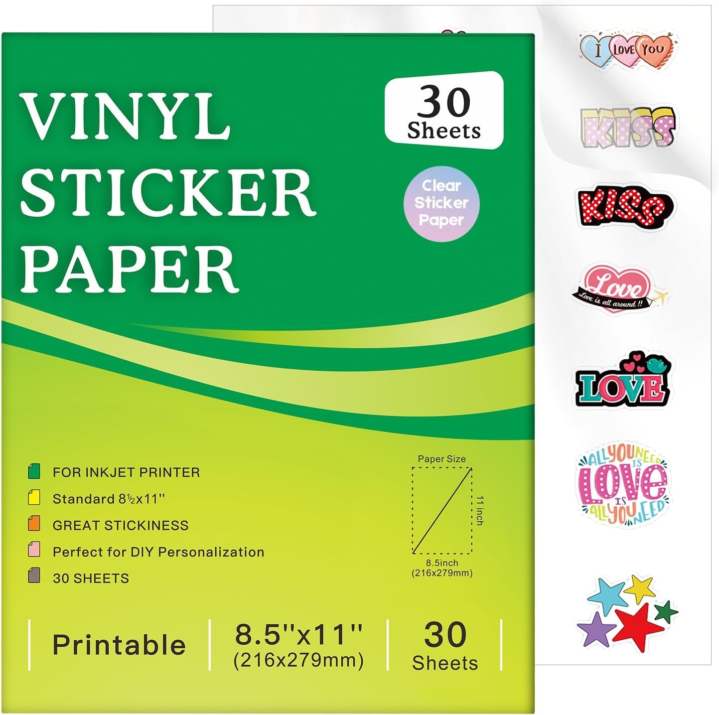 30 Sheets Waterproof Clear Sticker Paper for Inkjet