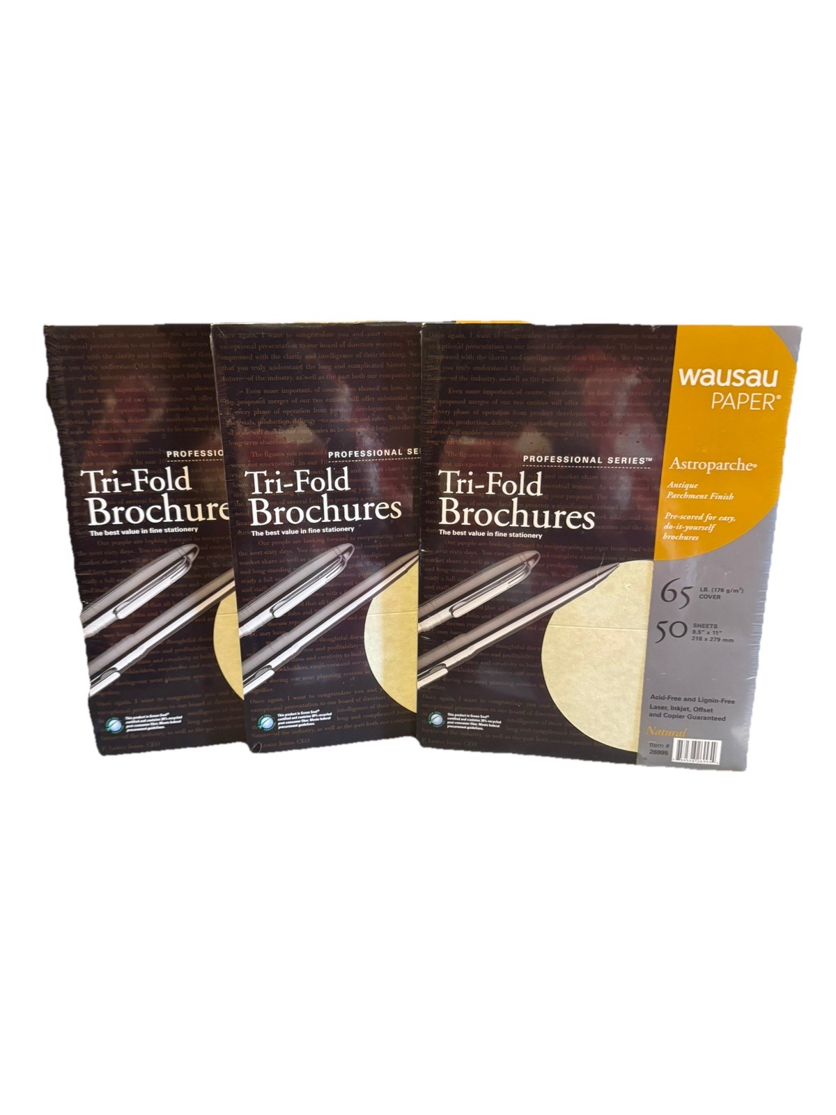 Lot 3 Wausau Astroparche Tri-Fold Brochure Paper Natural Parchment 65lb Sealed
