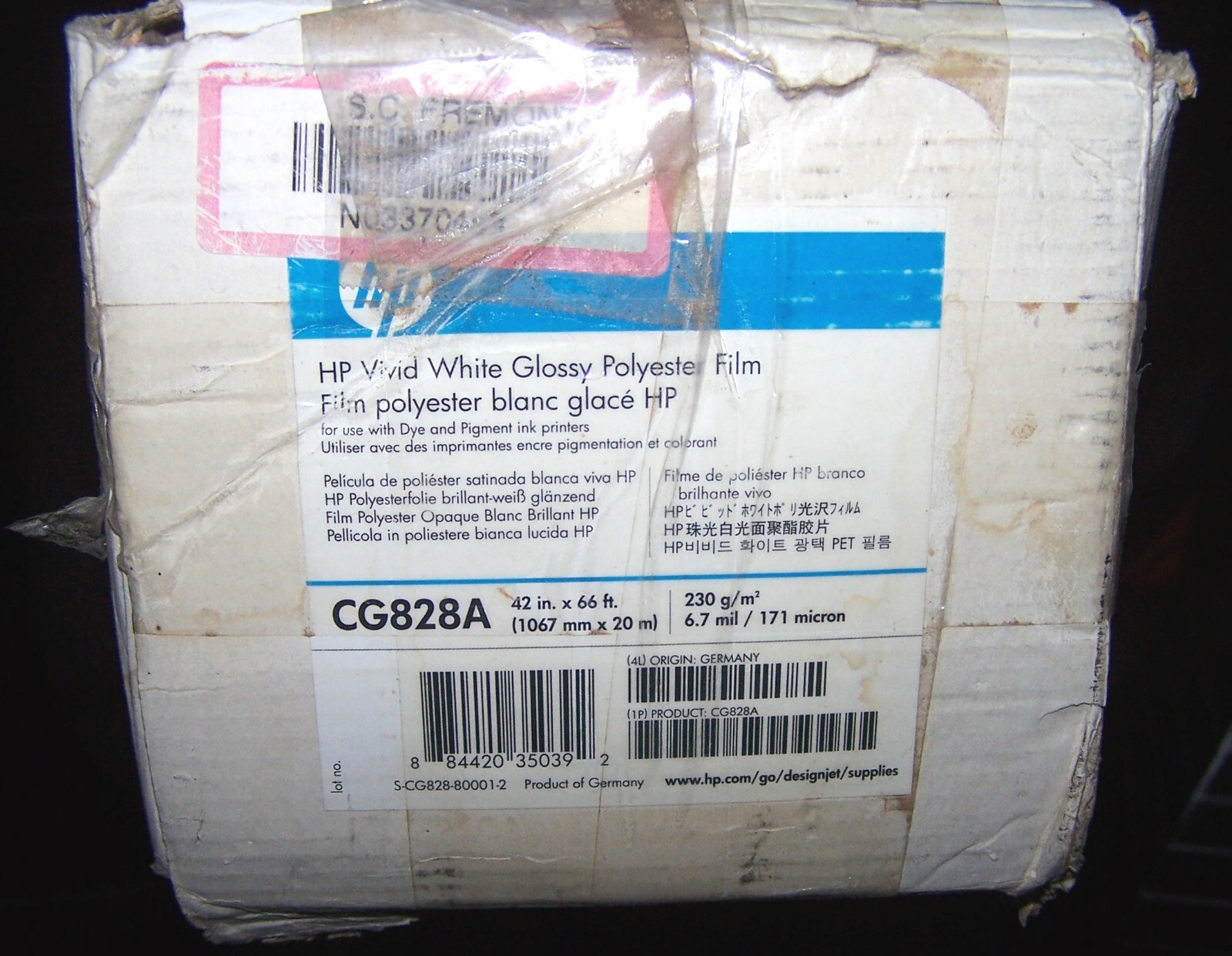 HP CG828A Vivid White Glossy Polyester Film 230g/m2 1067mm NOS