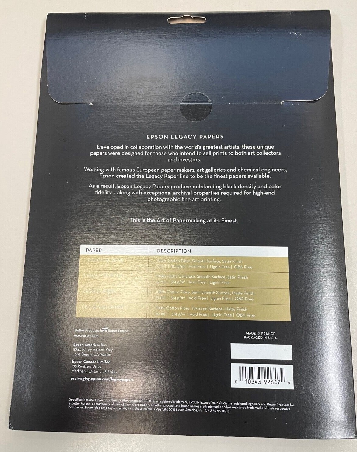 Epson Legacy Papers Pack 8.5″x11″ 12 sheets, Platine, Baryta, Fibre, Etching NEW