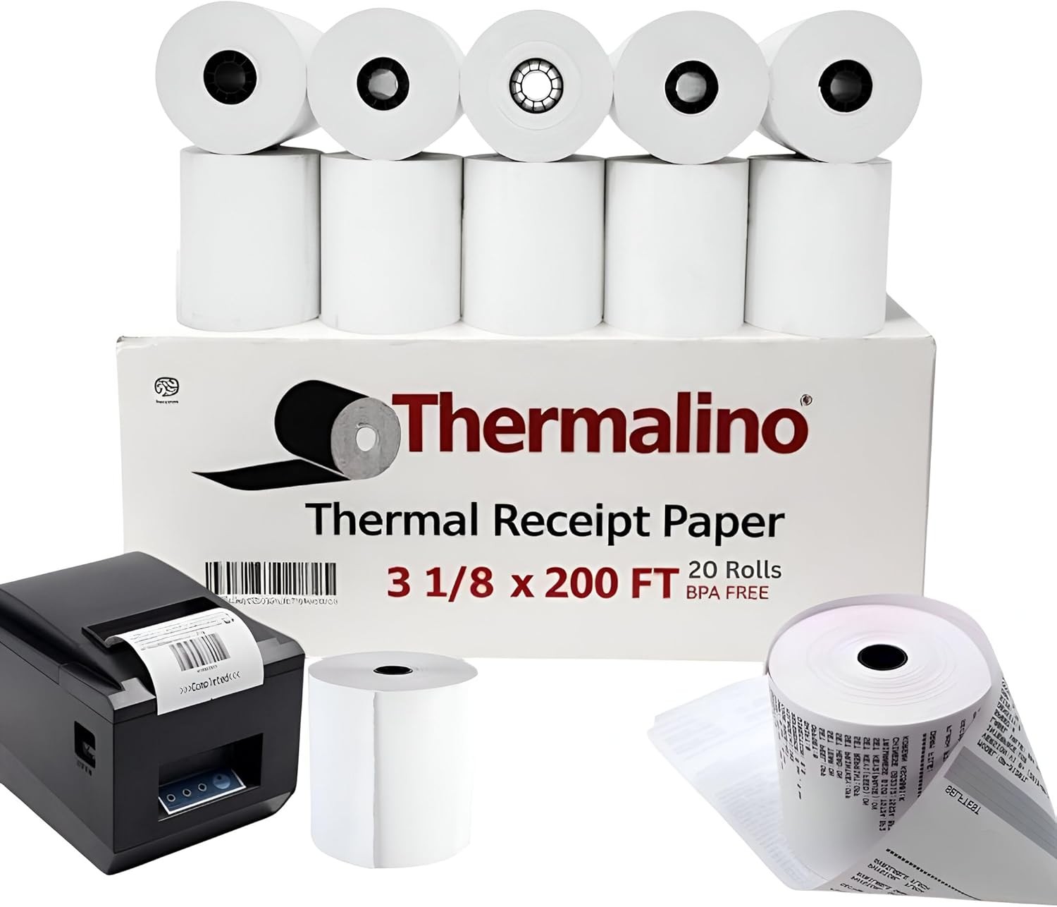 (20 Rolls) 3 1/8 x 200ft’ Thermal Paper Rolls BPA-Free 80mm white
