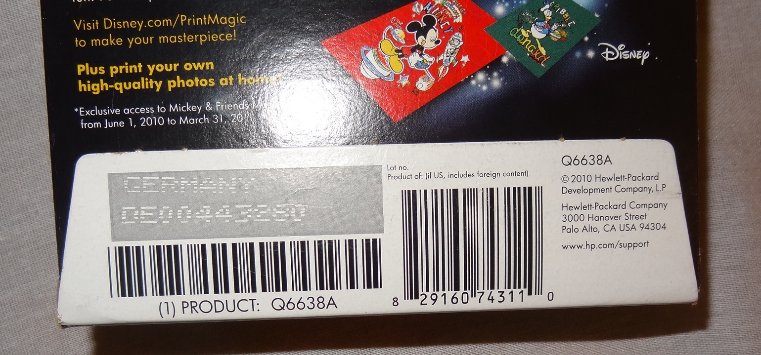 Unopened Disney HP Advanced 4 X 6 Glossy Photo Paper 100 Count Q2238A 2010