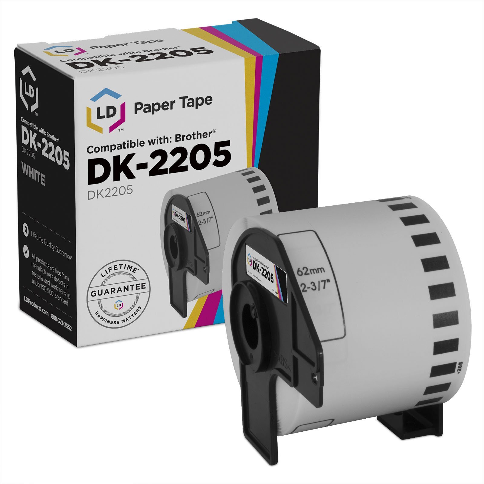 White Tape Replacement for Brother DK-2205 (2.4 inch x 100 feet, White)