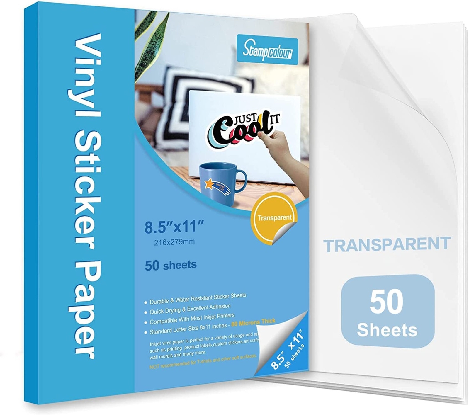 Premium Printable Vinyl Sticker Paper,Transparent 50 Clear Self-Adhesive Shee…