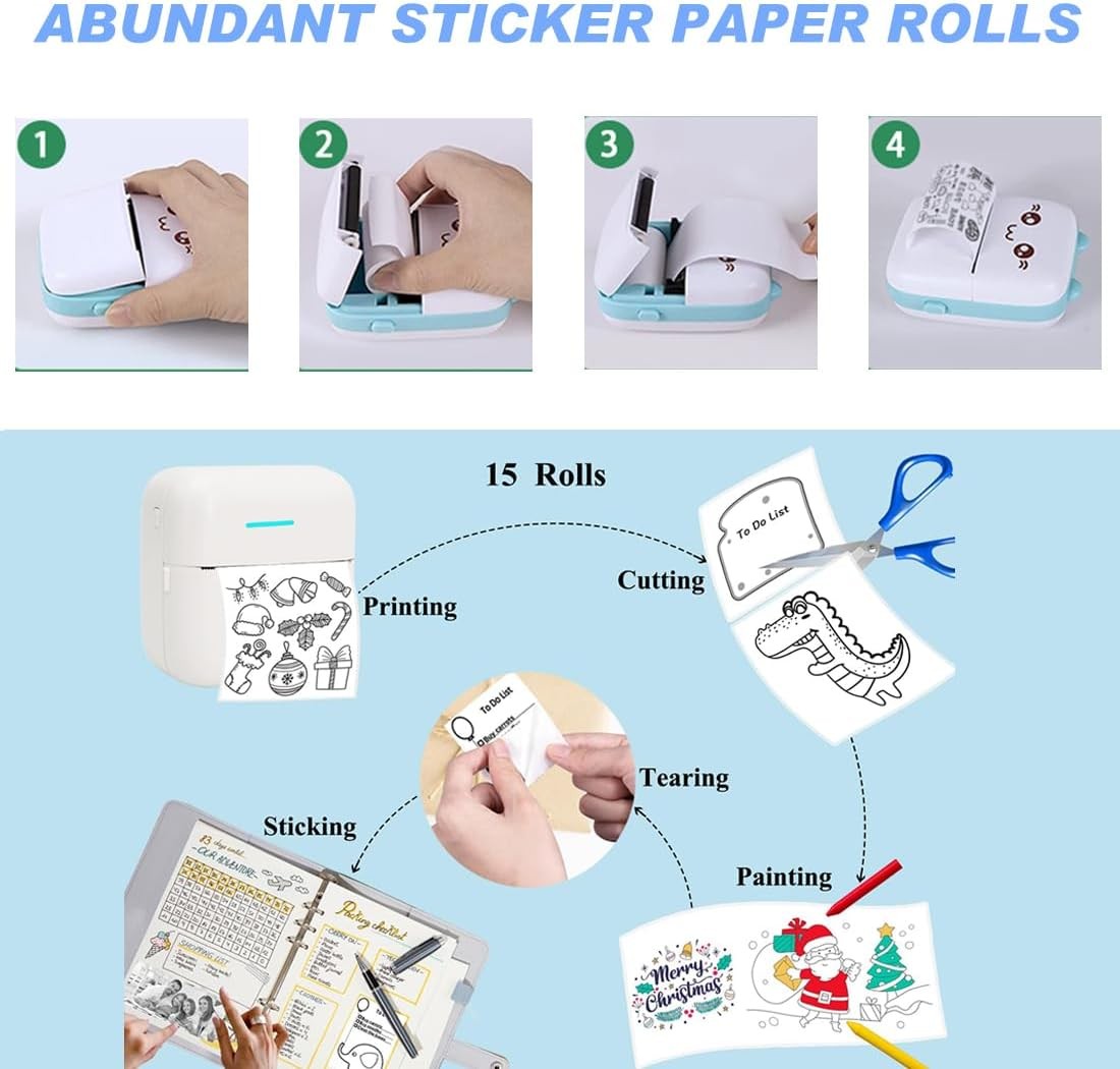 10 Rolls Mini Thermal Printer Sticker Paper 57 x 25mm Self-Adhesive for Mini