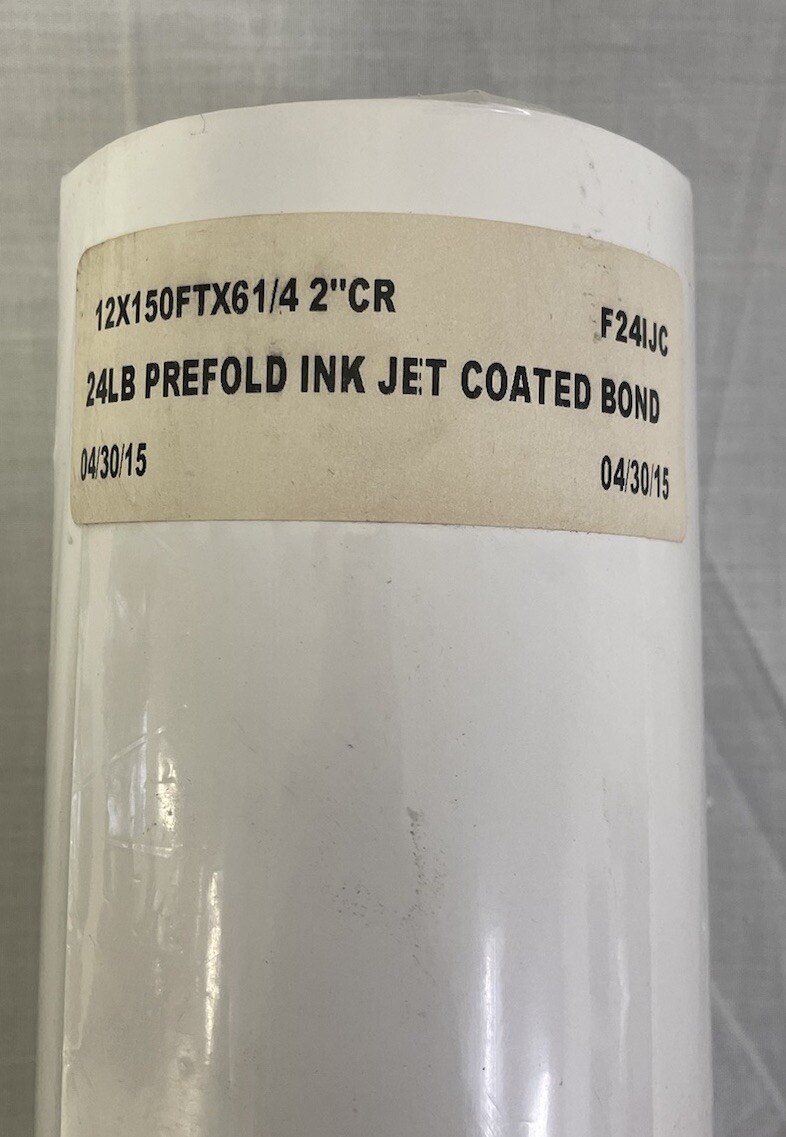 Prefold Inkjet Coated Bond Paper Roll 12”x150’x6 1/4” (F24IJC) CR