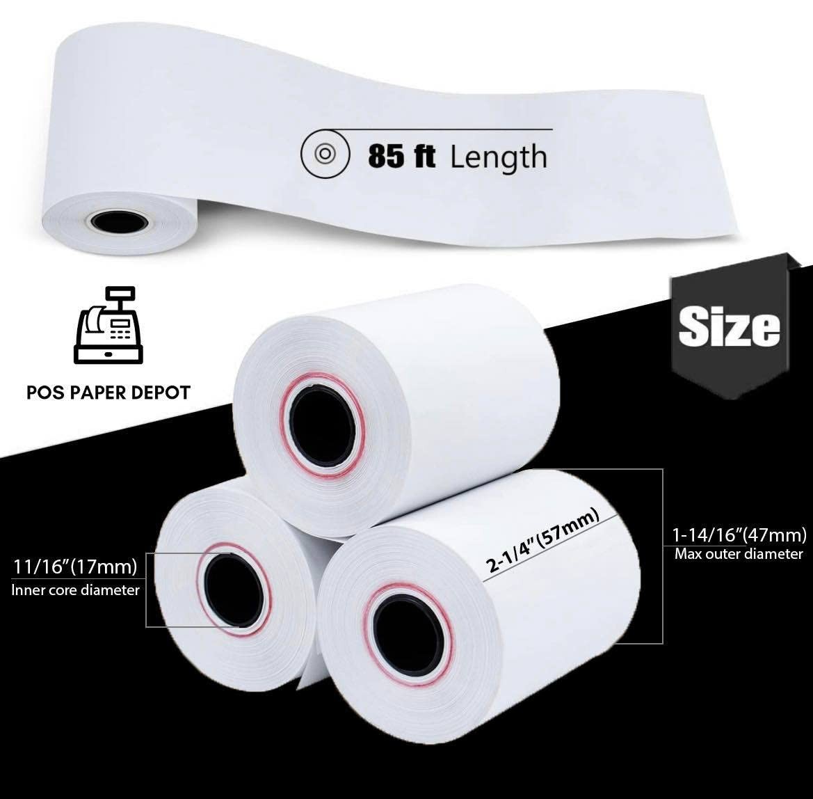 2 1/4″ x 85′ BPA-Free Thermal Receipt Paper Rolls (50 2 X 85″, White