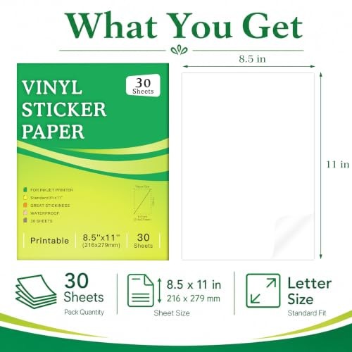 30 Sheets Printable Clear Vinyl Sticker Paper Waterproof