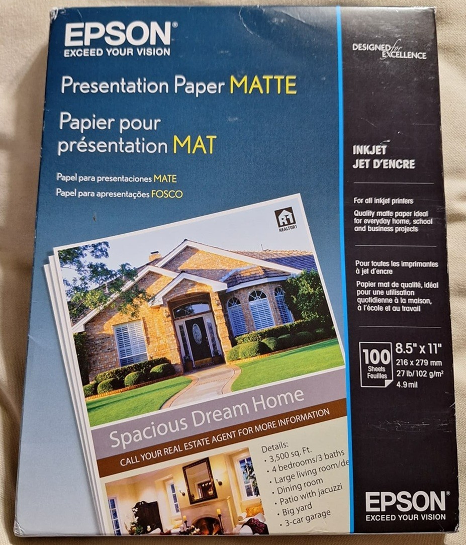 Epson Presentation Paper Matte Inkjet 8.5″ x 11″ 100 Sheets New S041062