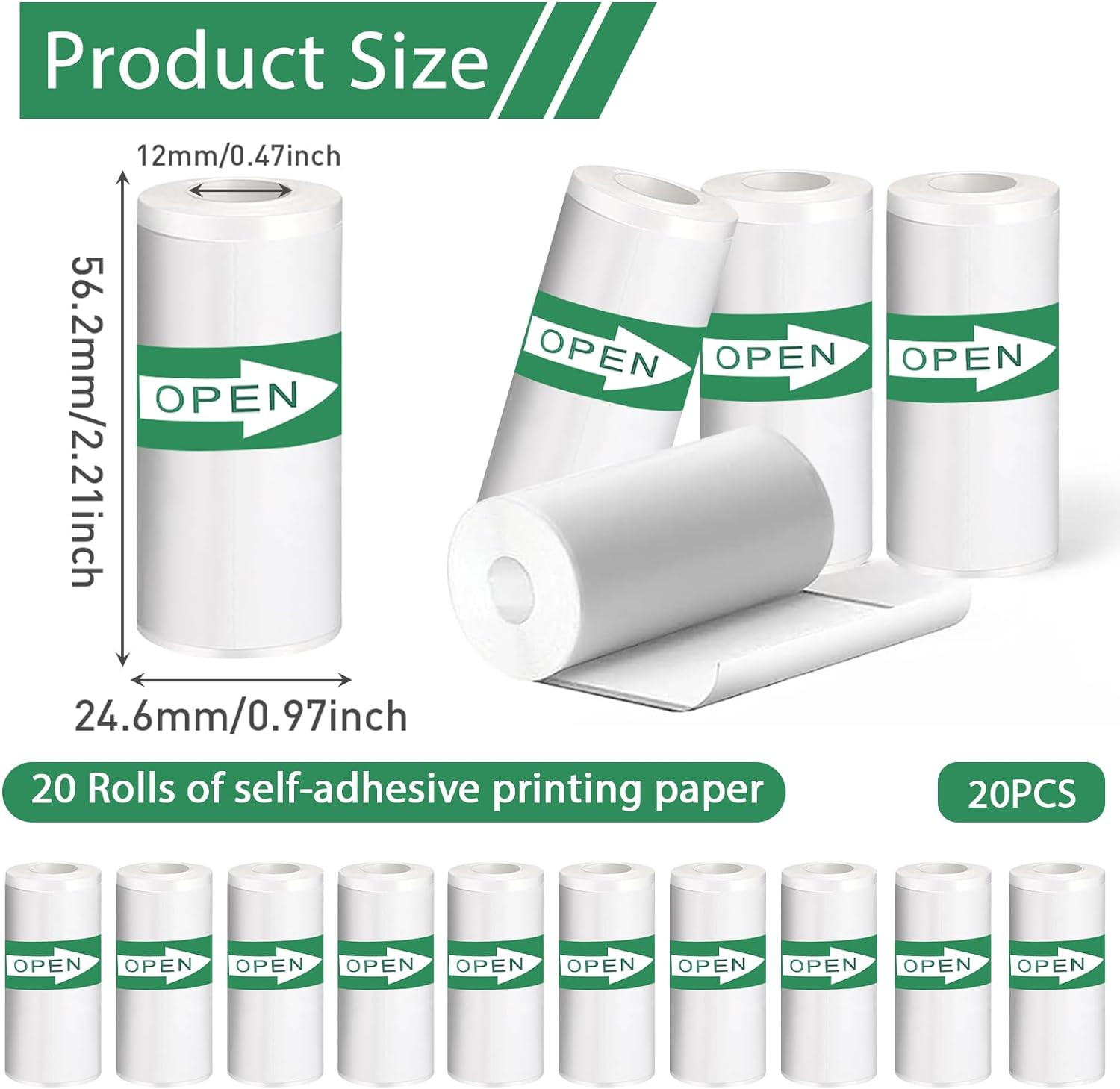 20PCS Mini Printer Paper,Thermal Sticker Paper,Self-adhesive,Mini Thermal Printe