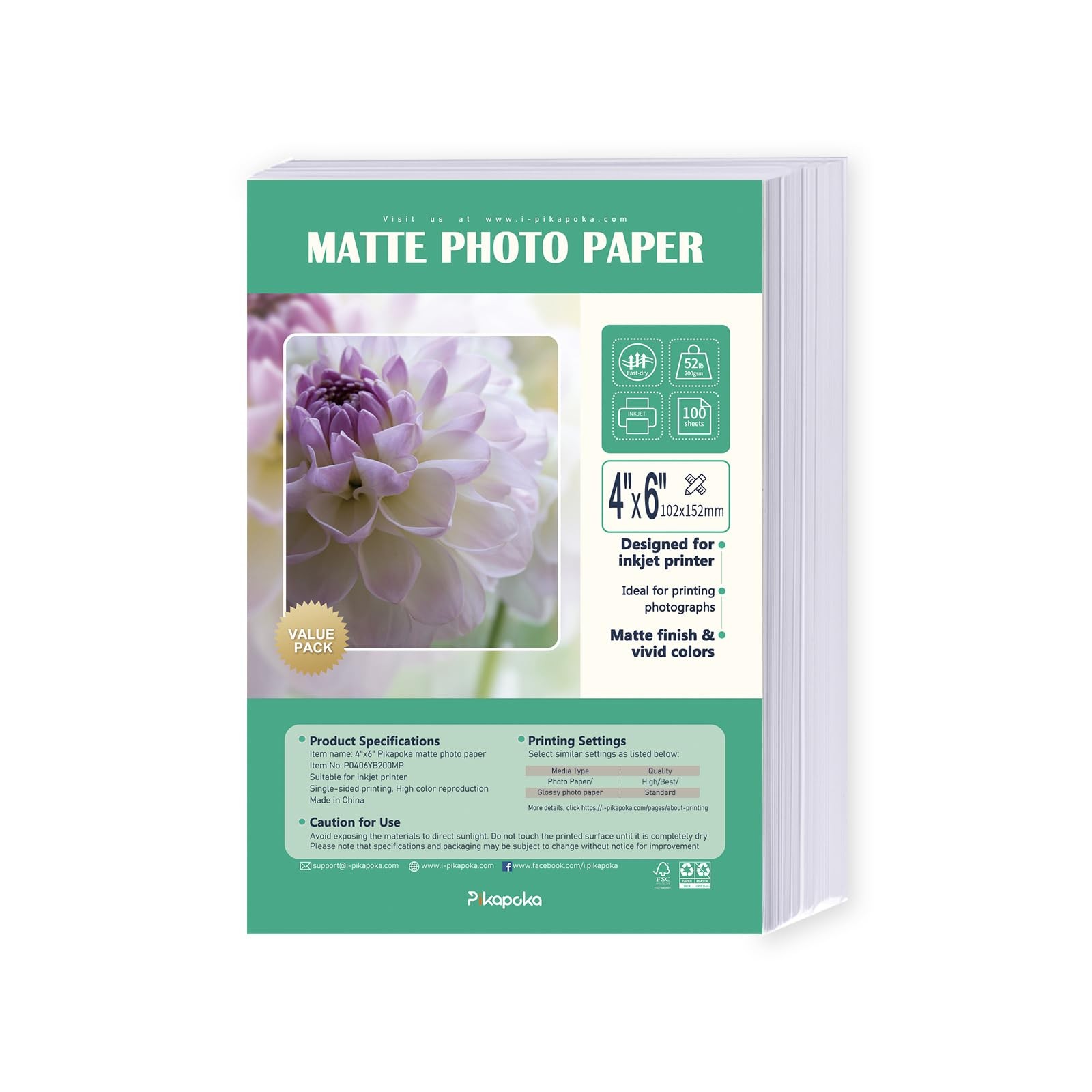 4×6 Matte Photo Printer Paper 52lb for Inkjet Printing, Thick Coated Presenta…