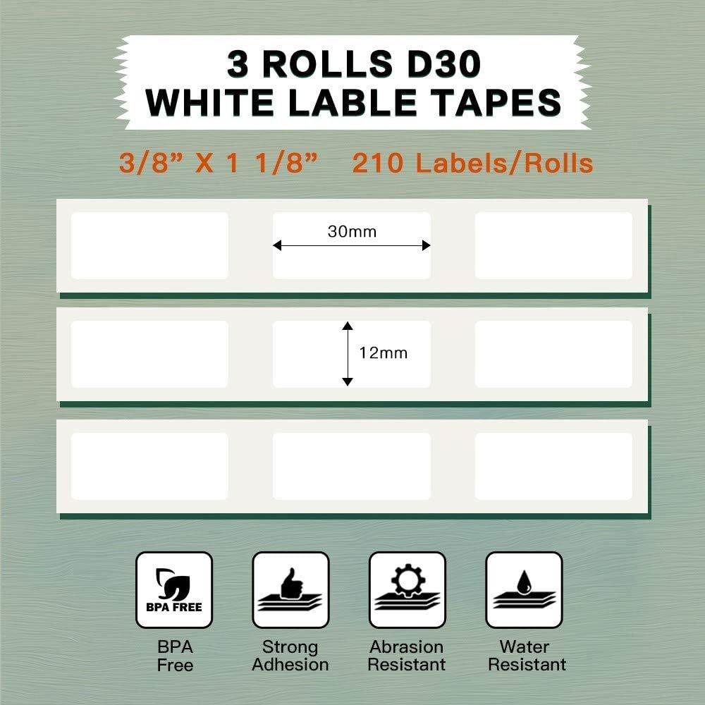 12x30mm 210PCS/Roll Label Maker Tape Sticker Thermal Paper Self-Adhesive For D30